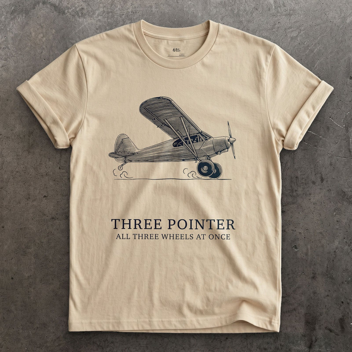 Three Pointer, All Three Wheels design on a Sand Gildan Softstyle t-shirt