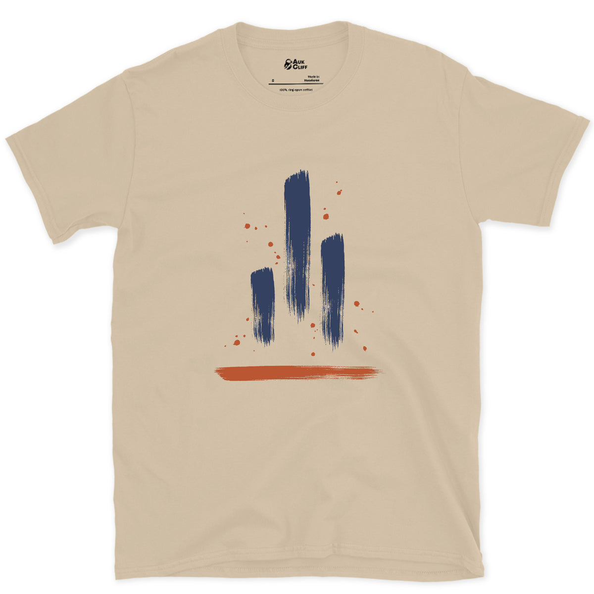 Three Towers Side by Side, Tre Cime design on a Sand Gildan Softstyle t-shirt