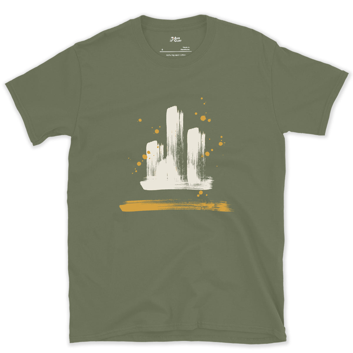 Three Towers Side by Side, Tre Cime design on a Military Green Gildan Softstyle t-shirt