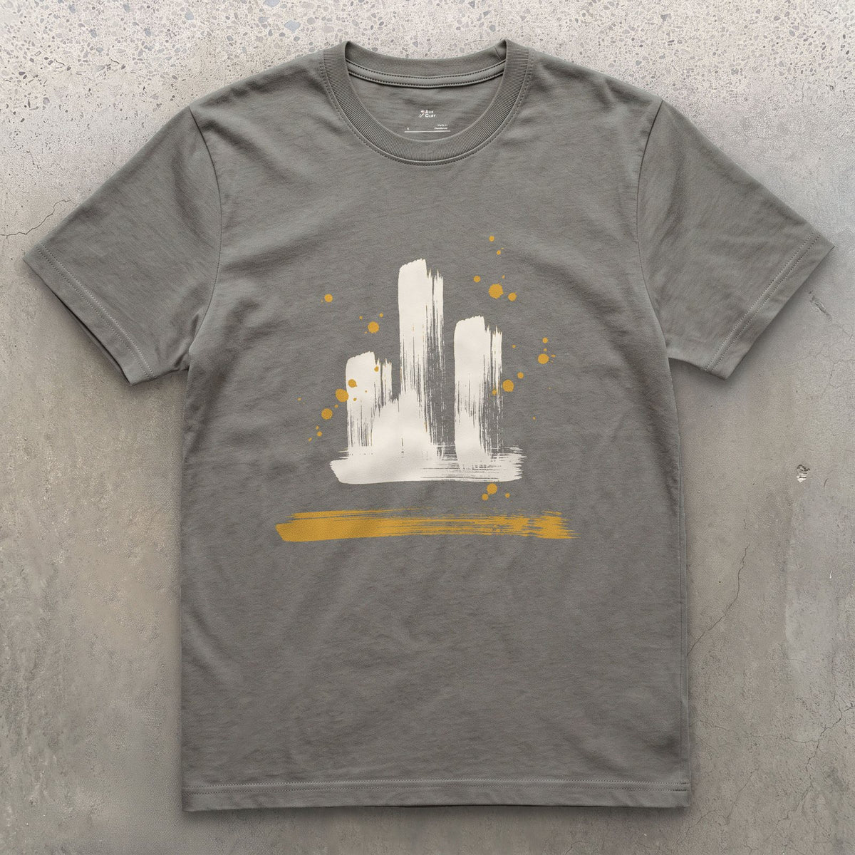 Three Towers Side by Side, Tre Cime design on a Charcoal Gildan Softstyle t-shirt