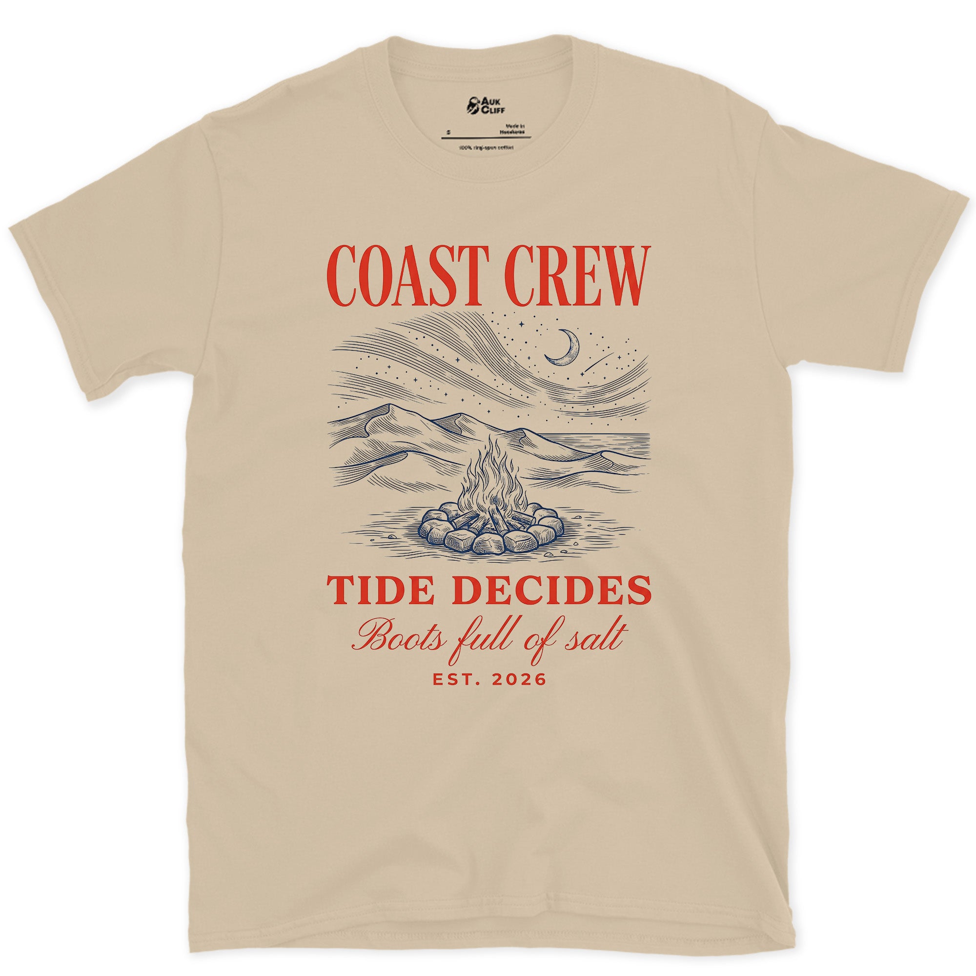 Tide Decides, Boots Full of Salt design on a Sand Gildan Softstyle t-shirt