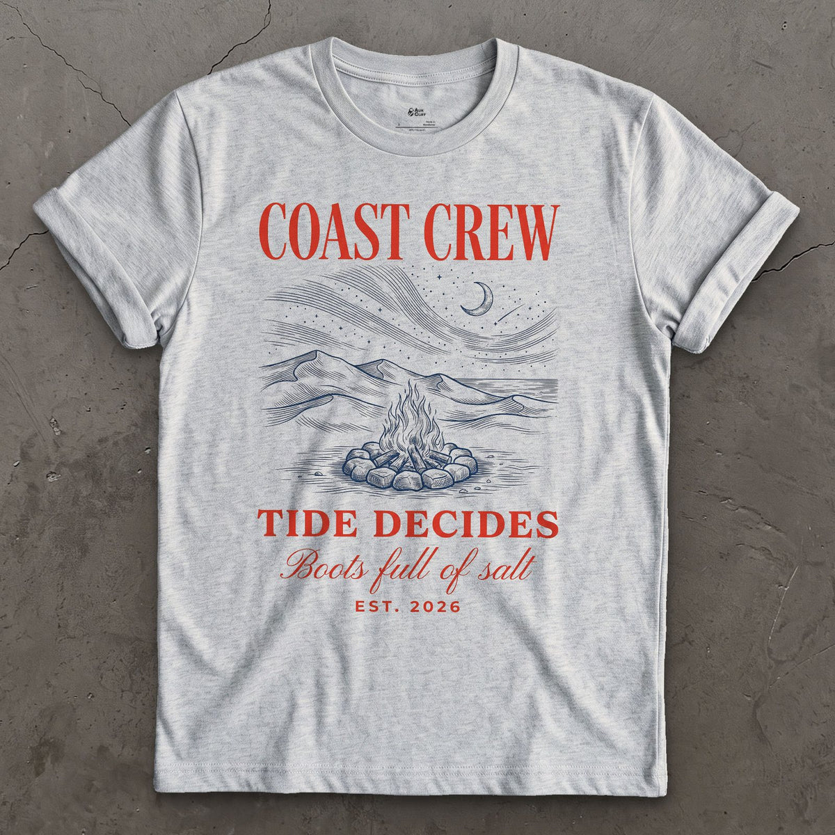 Tide Decides, Boots Full of Salt design on a Sport Grey Gildan Softstyle t-shirt