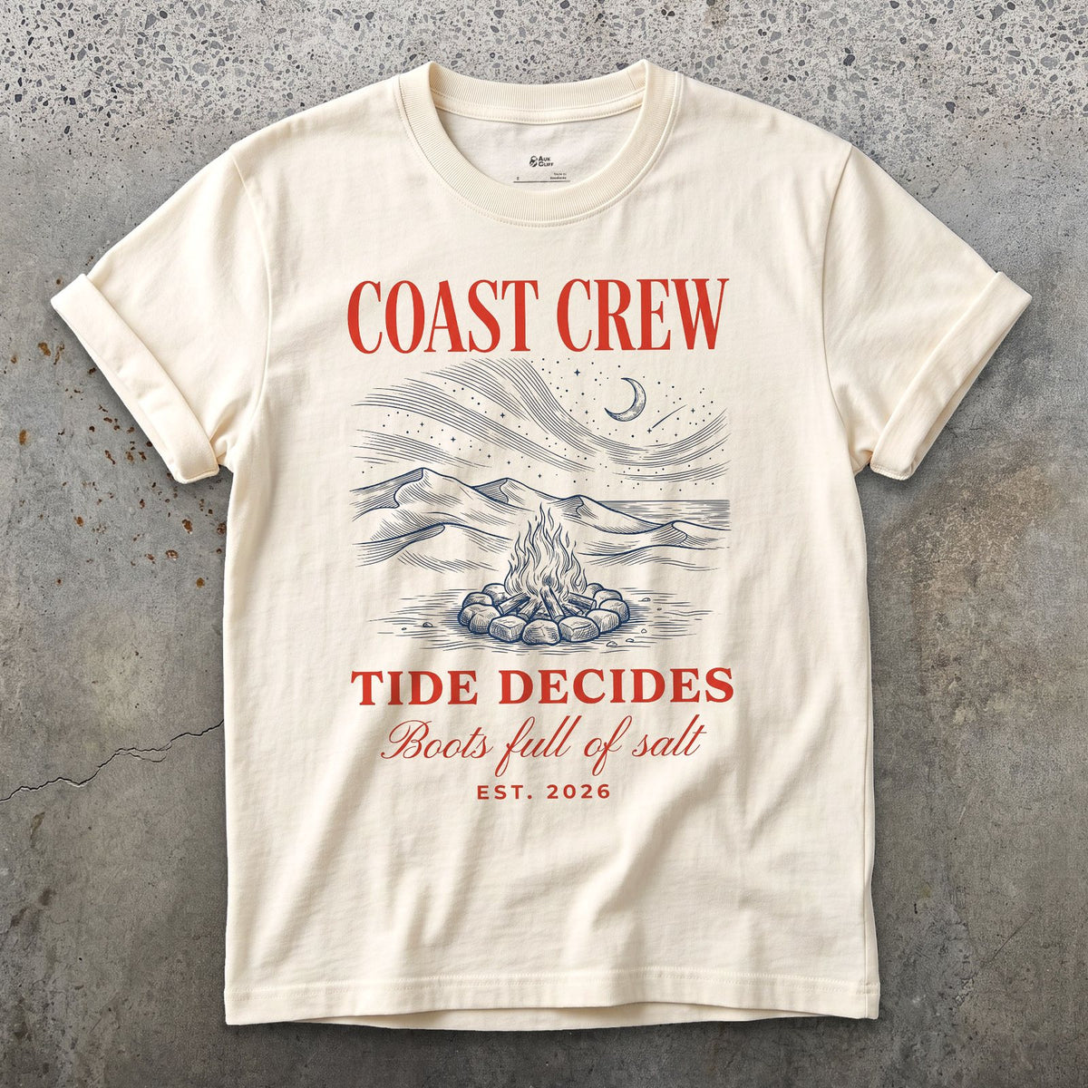 Tide Decides, Boots Full of Salt design on a Natural Gildan Softstyle t-shirt