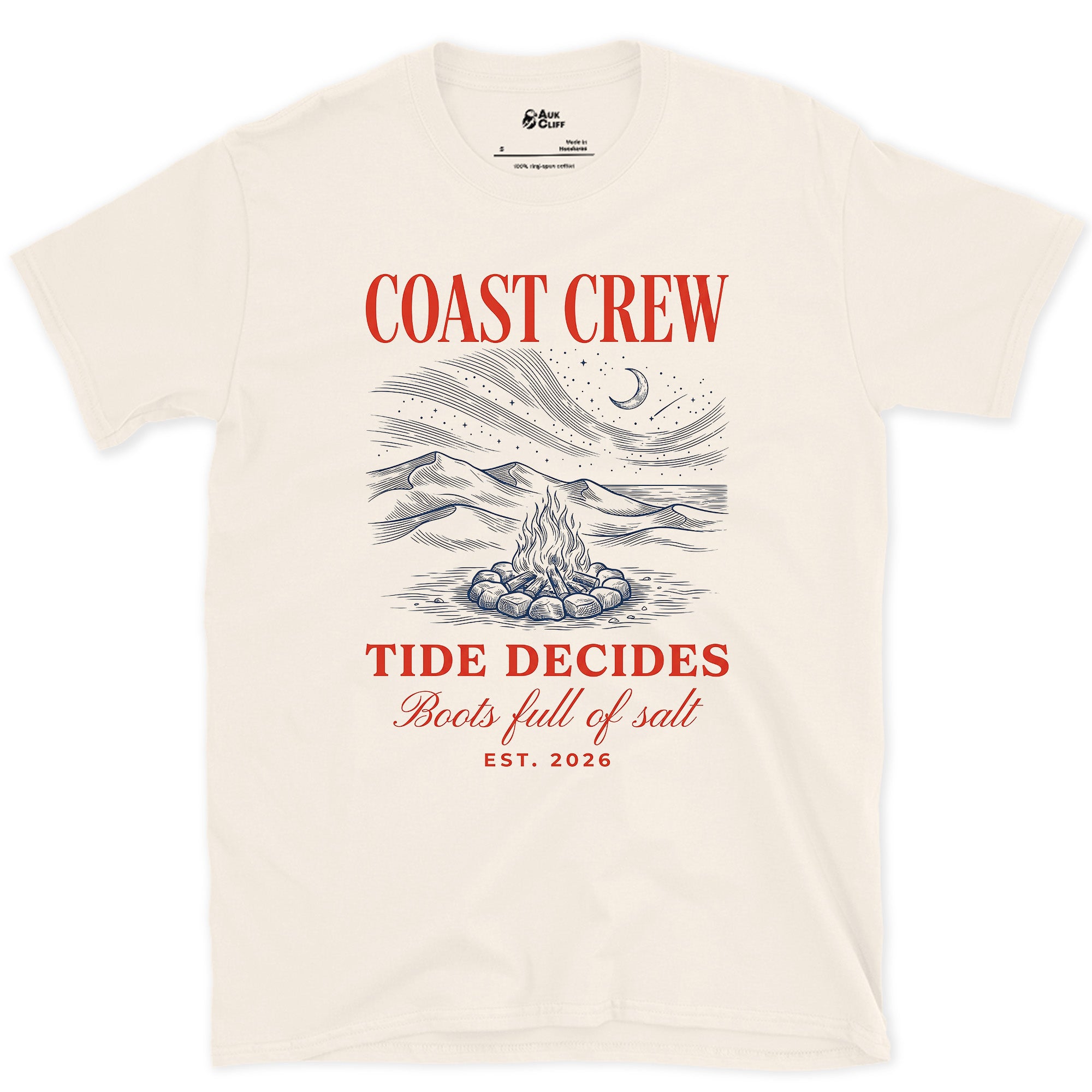 Tide Decides, Boots Full of Salt design on a Natural Gildan Softstyle t-shirt