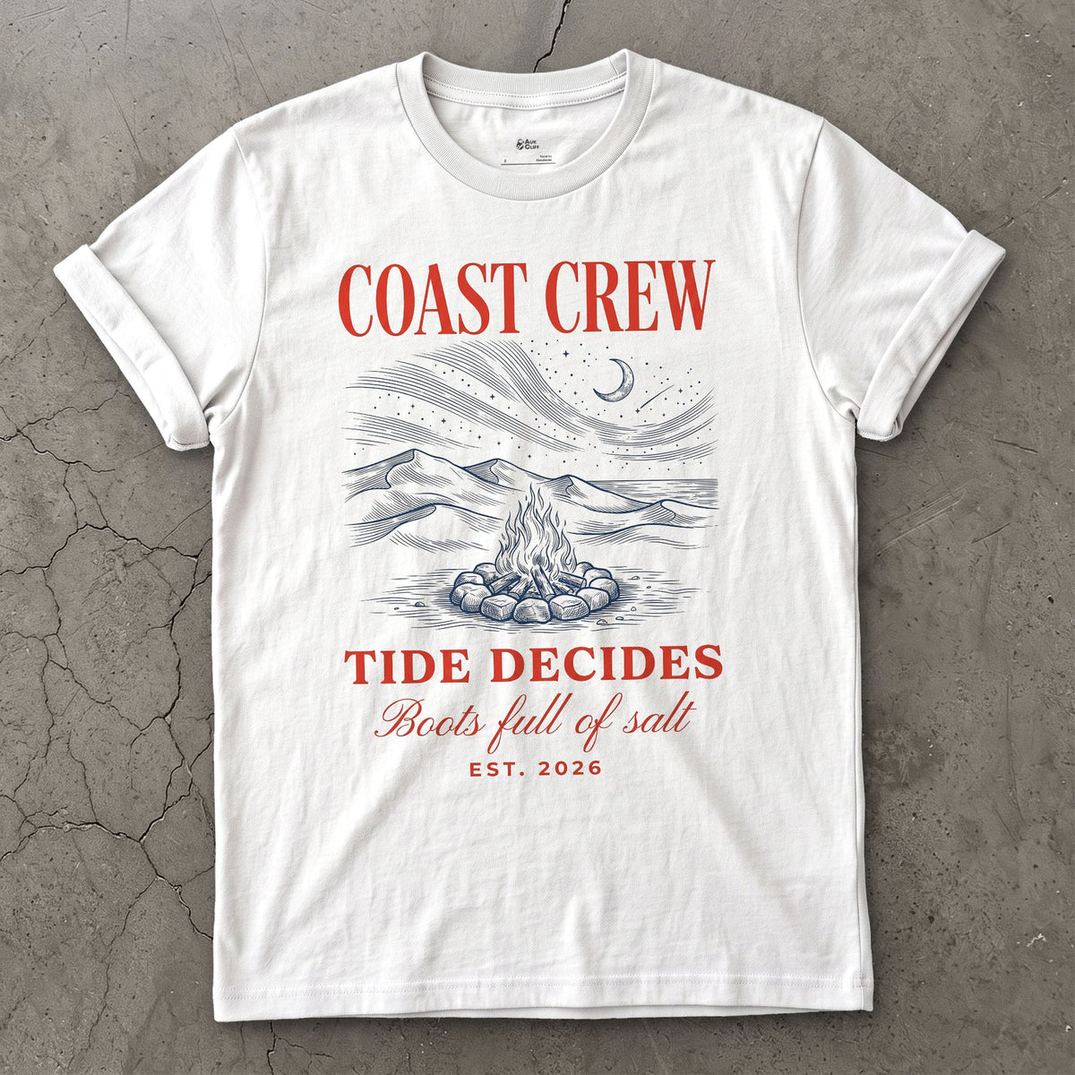 Tide Decides, Boots Full of Salt design on a White Gildan Softstyle t-shirt