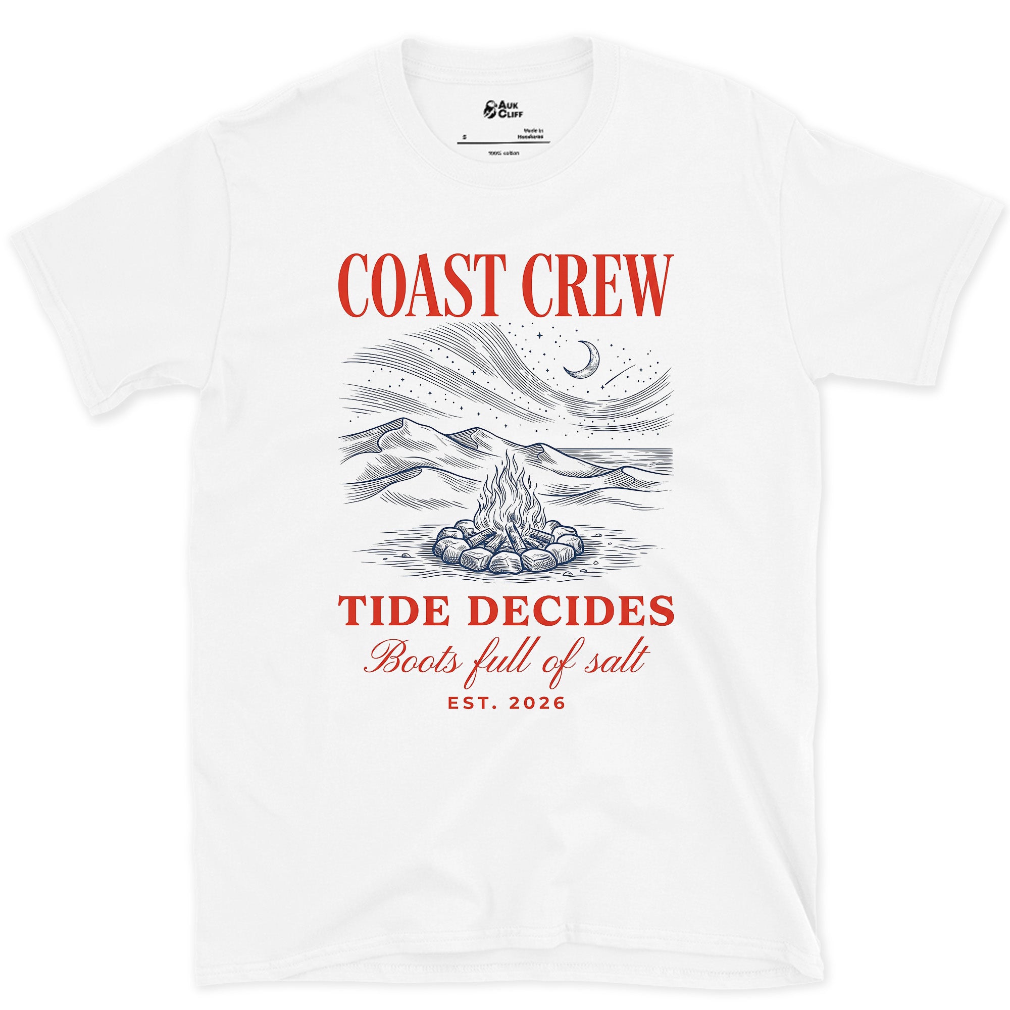 Tide Decides, Boots Full of Salt design on a White Gildan Softstyle t-shirt