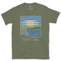 Tight Lines, Angler Under a Big Sun design on a Military Green Gildan Softstyle t-shirt