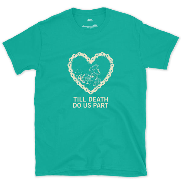 Till Death Do Us Part, Bold Rider in a Chain Heart design on a Jade Dome Gildan Softstyle t-shirt