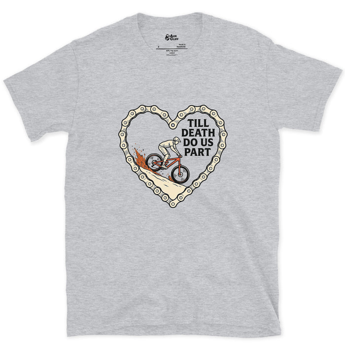 Till Death Do Us Part, Bike Chain Heart design on a Sport Grey Gildan Softstyle t-shirt