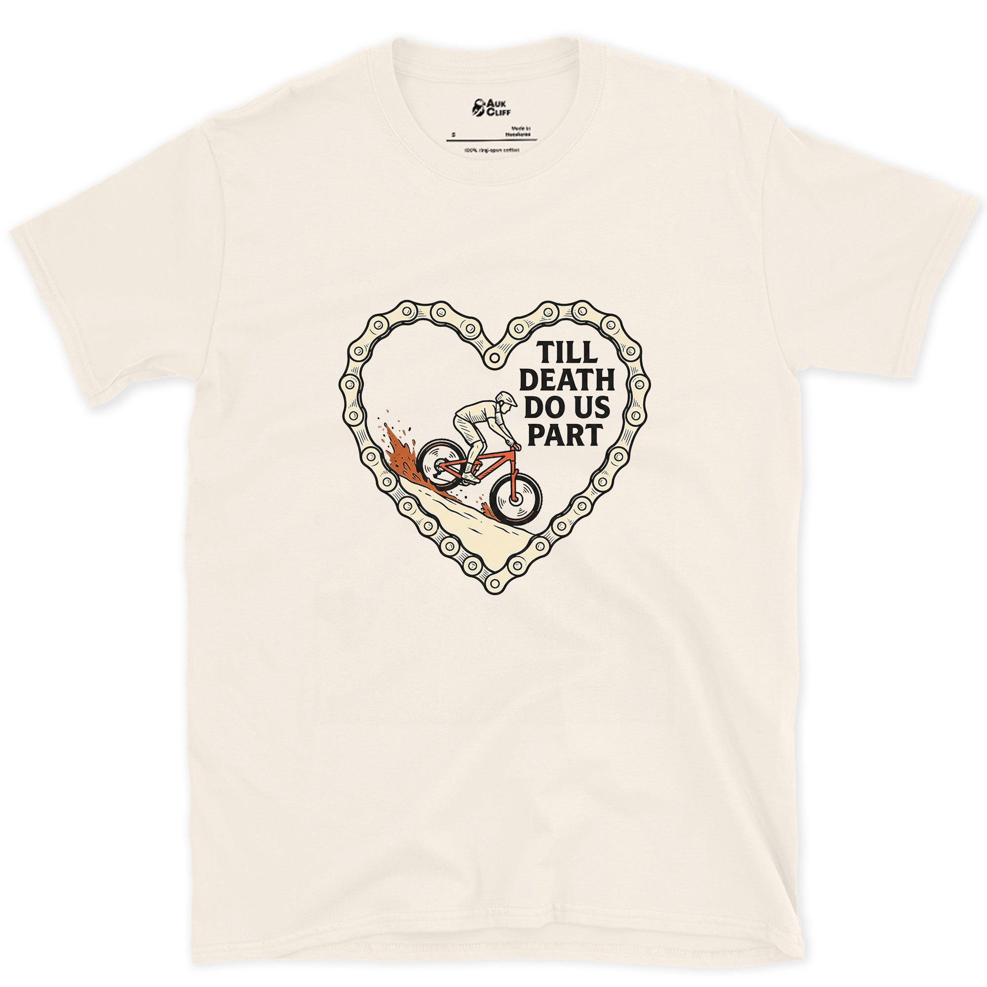 Till Death Do Us Part, Bike Chain Heart design on a Natural Gildan Softstyle t-shirt