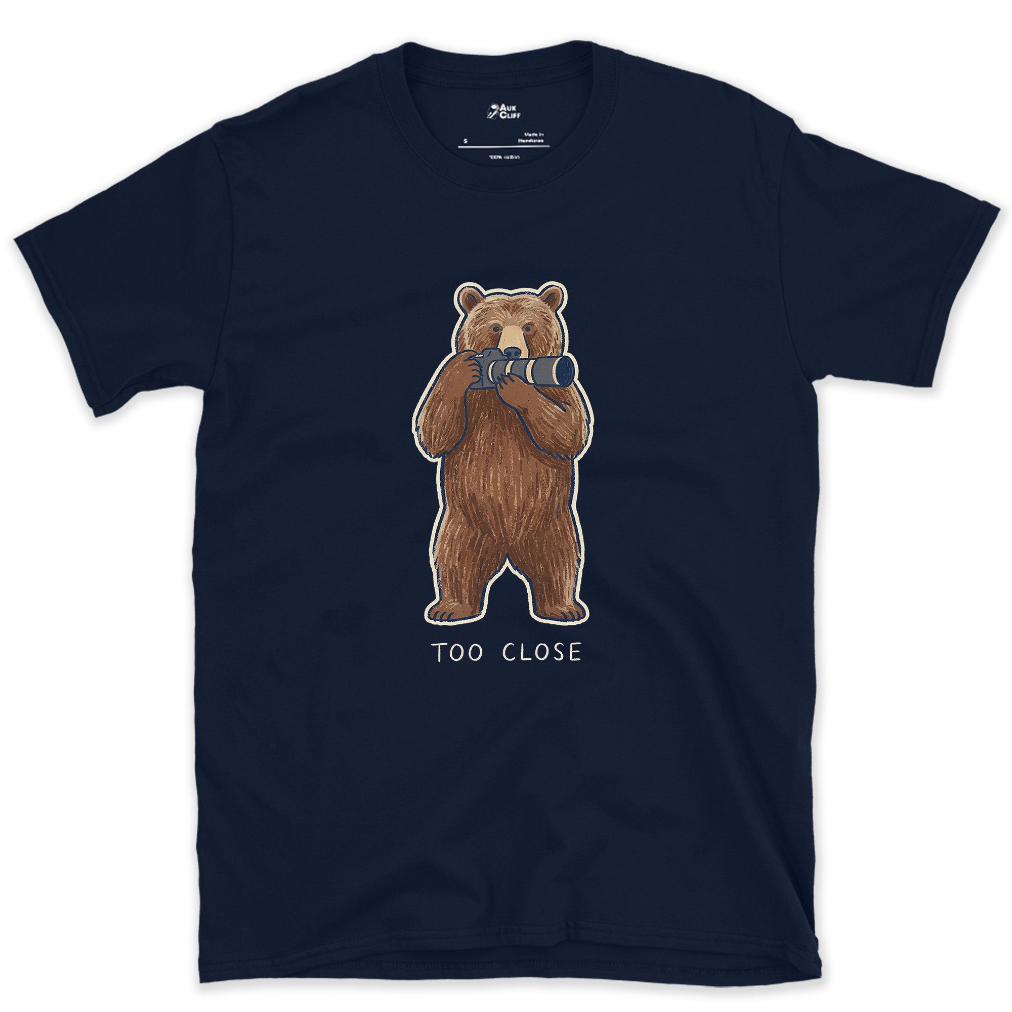 Too Close, Bear Ignored the Camera Rule design on a Navy Gildan Softstyle t-shirt