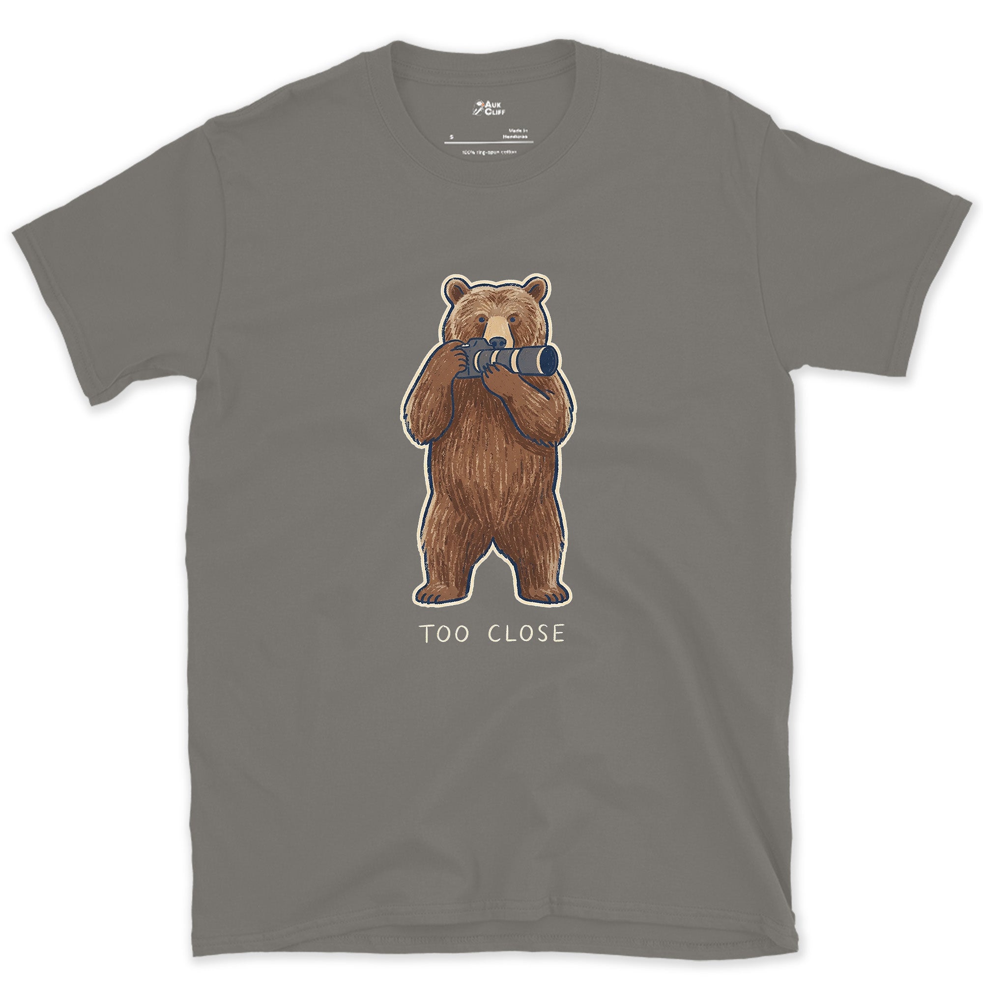 Too Close, Bear Ignored the Camera Rule design on a Charcoal Gildan Softstyle t-shirt