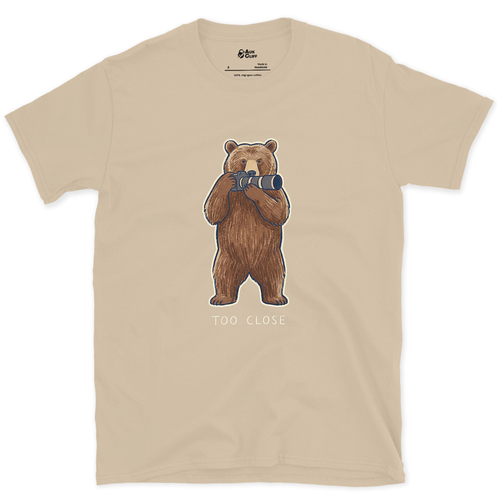 Too Close, Bear Ignored the Camera Rule design on a Sand Gildan Softstyle t-shirt