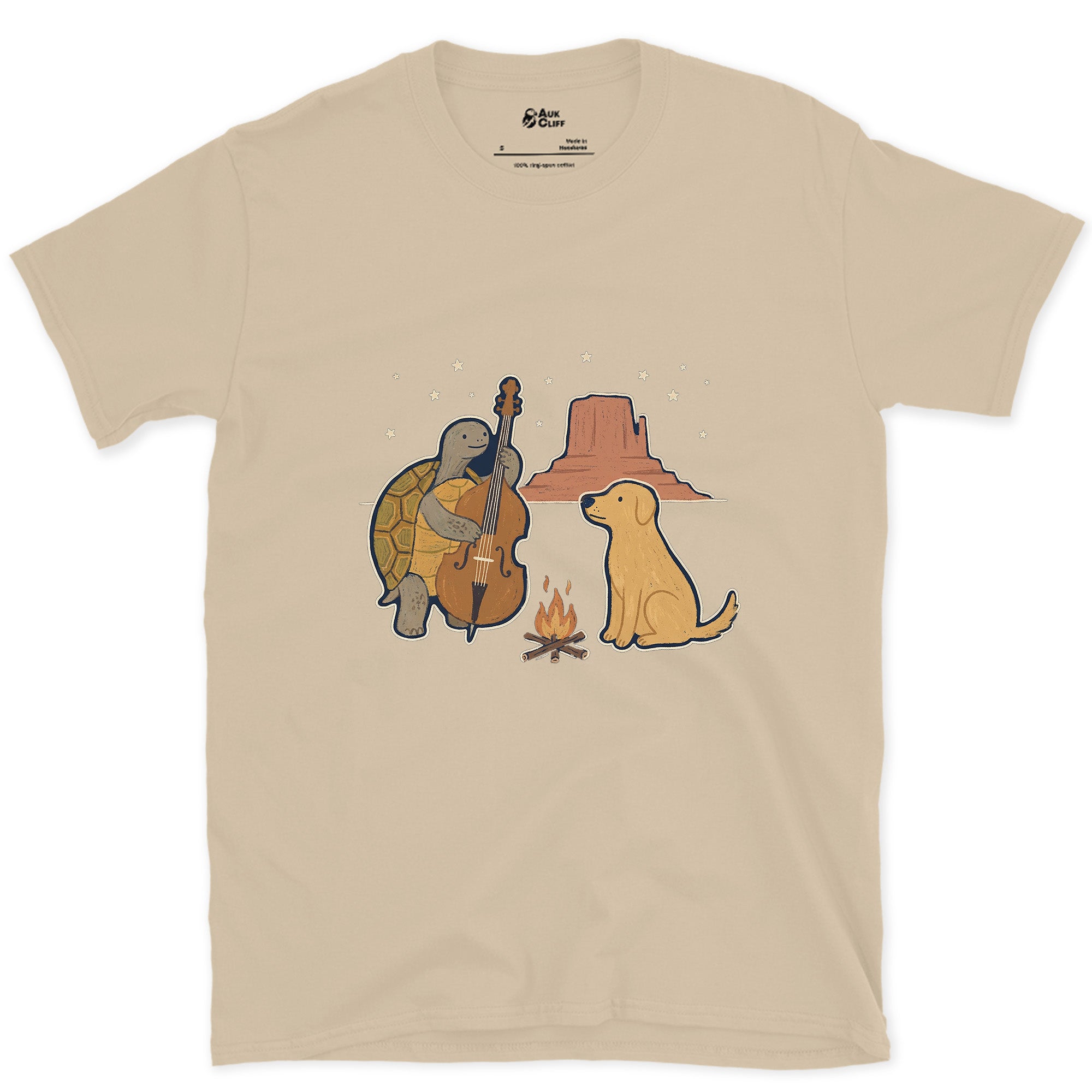 Mesa Instead of Trees, Tortoise on Bass design on a Sand Gildan Softstyle t-shirt