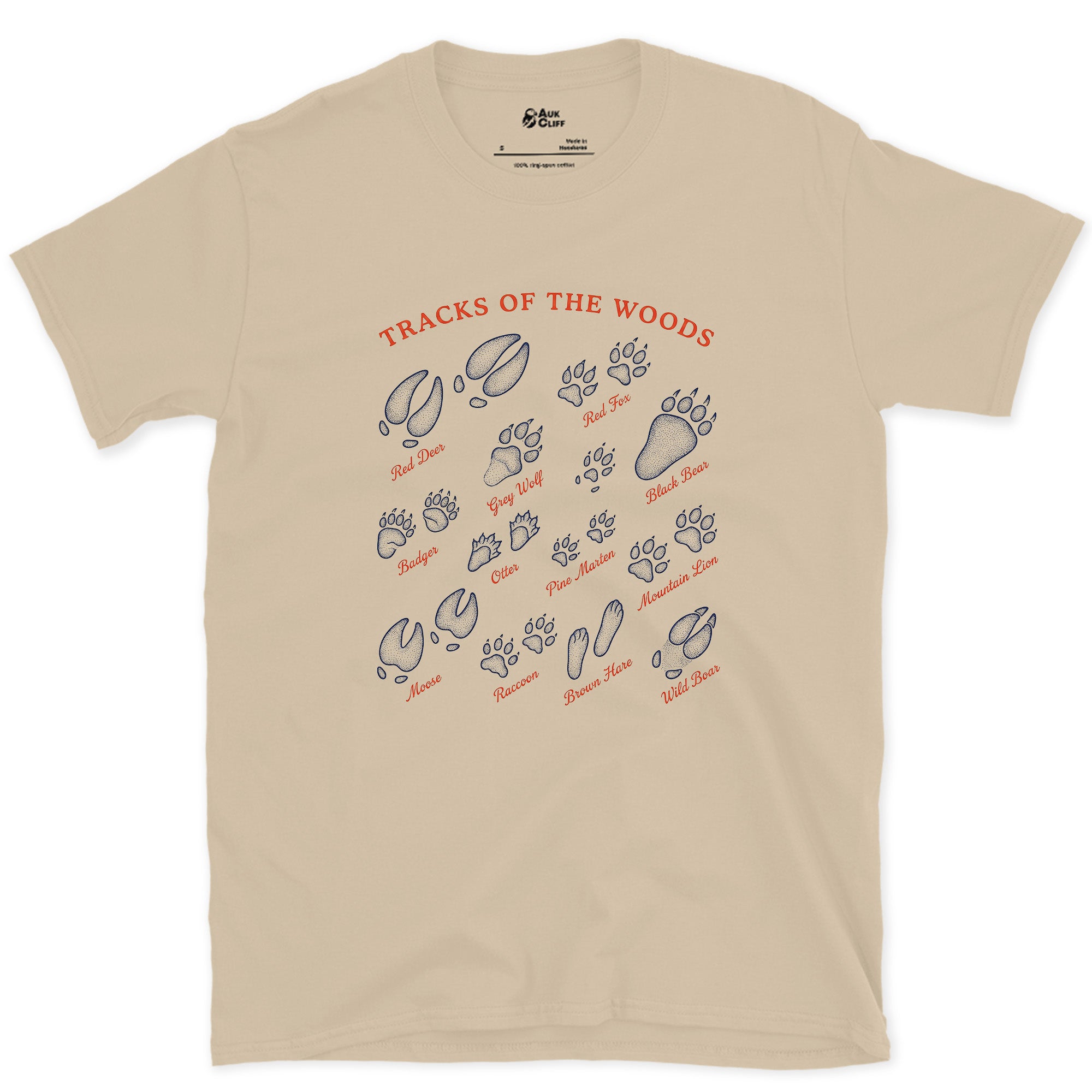 Tracks of the Woods, Wolf to Boar design on a Sand Gildan Softstyle t-shirt