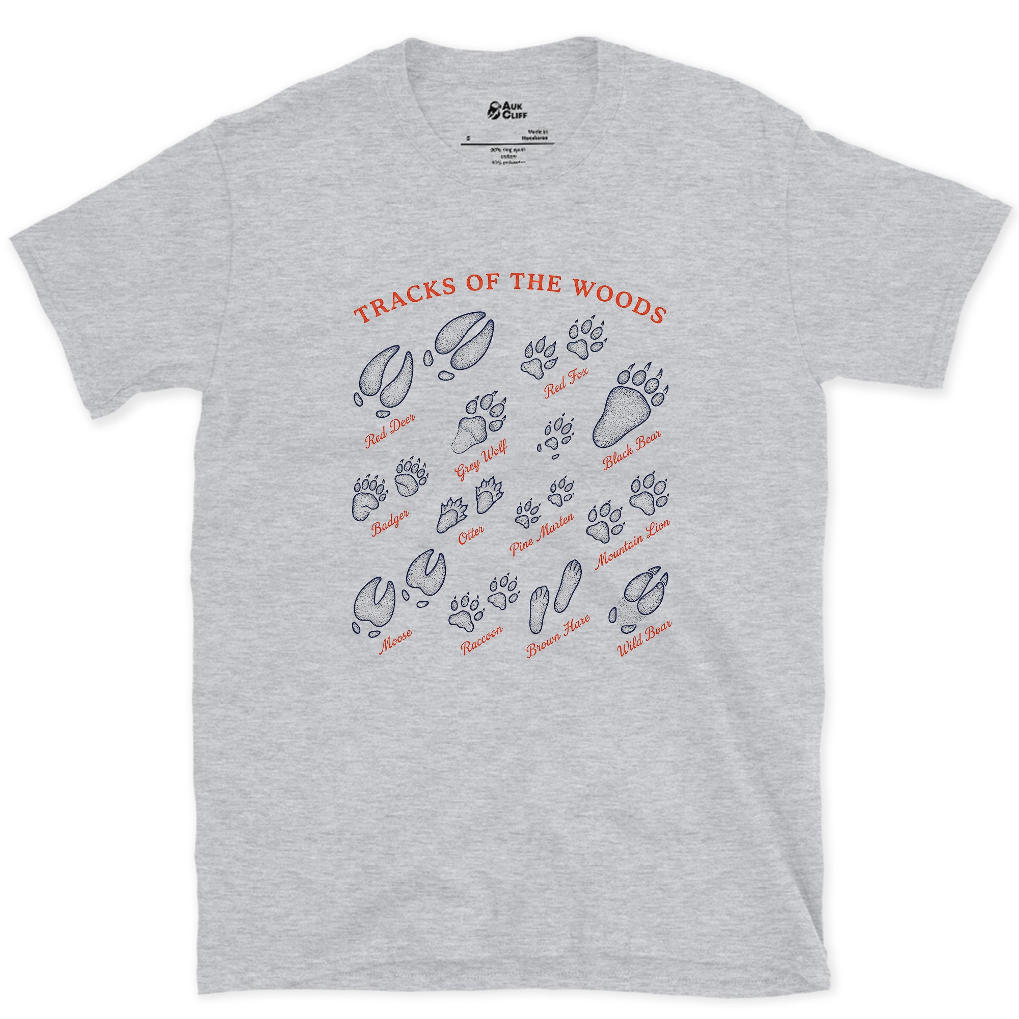 Tracks of the Woods, Wolf to Boar design on a Sport Grey Gildan Softstyle t-shirt