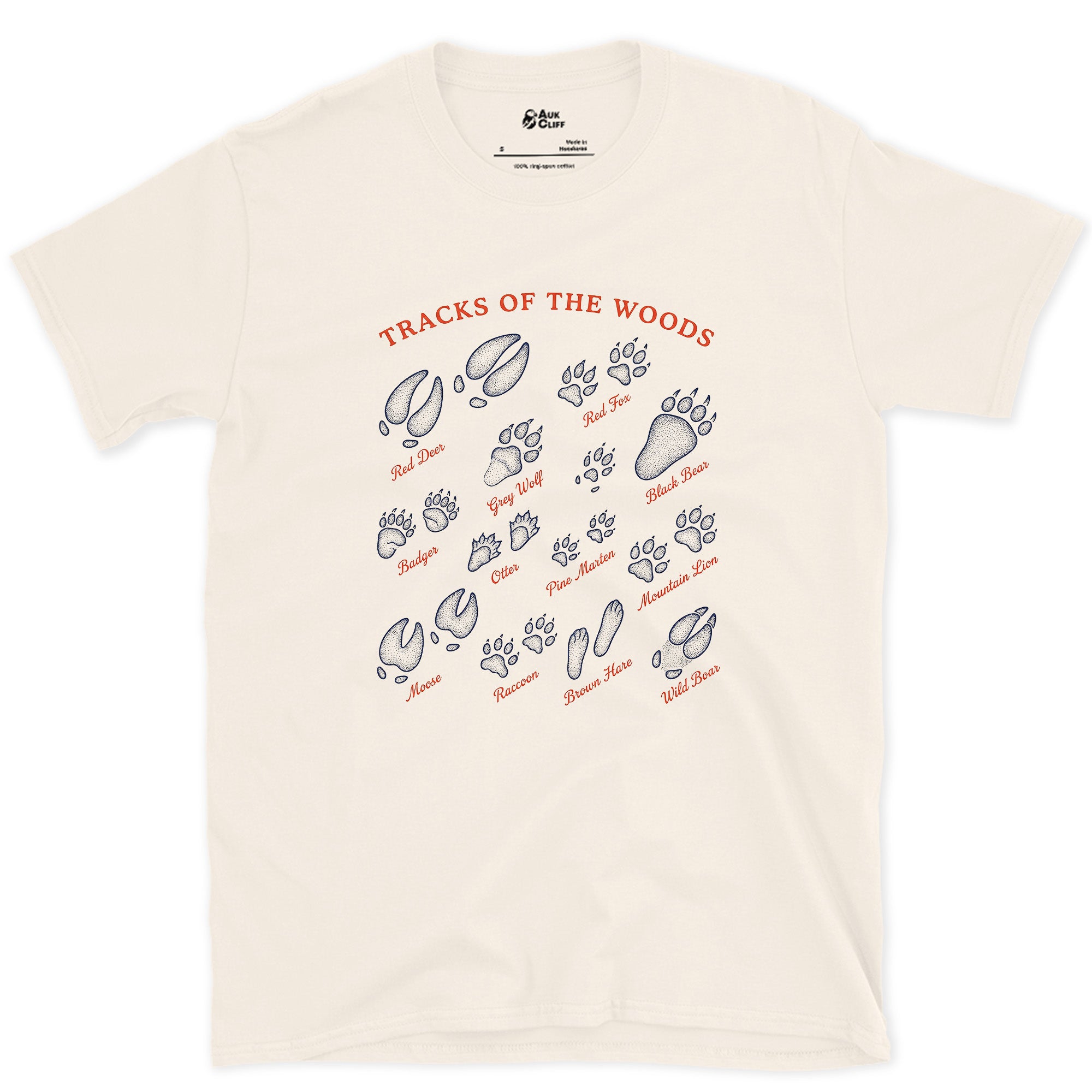 Tracks of the Woods, Wolf to Boar design on a Natural Gildan Softstyle t-shirt
