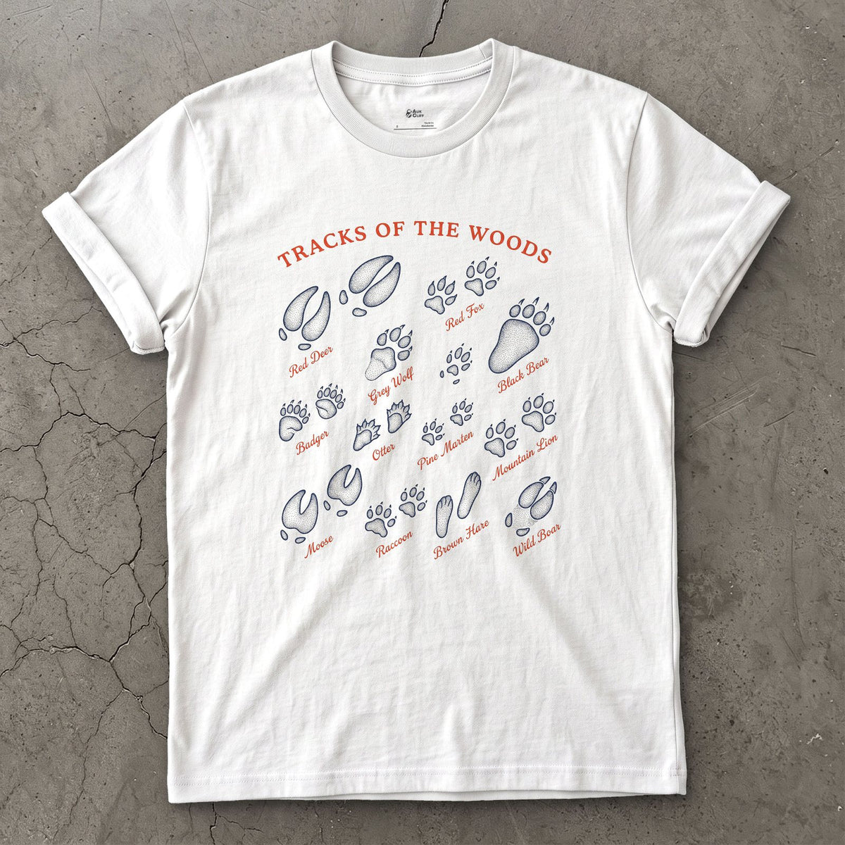 Tracks of the Woods, Wolf to Boar design on a White Gildan Softstyle t-shirt
