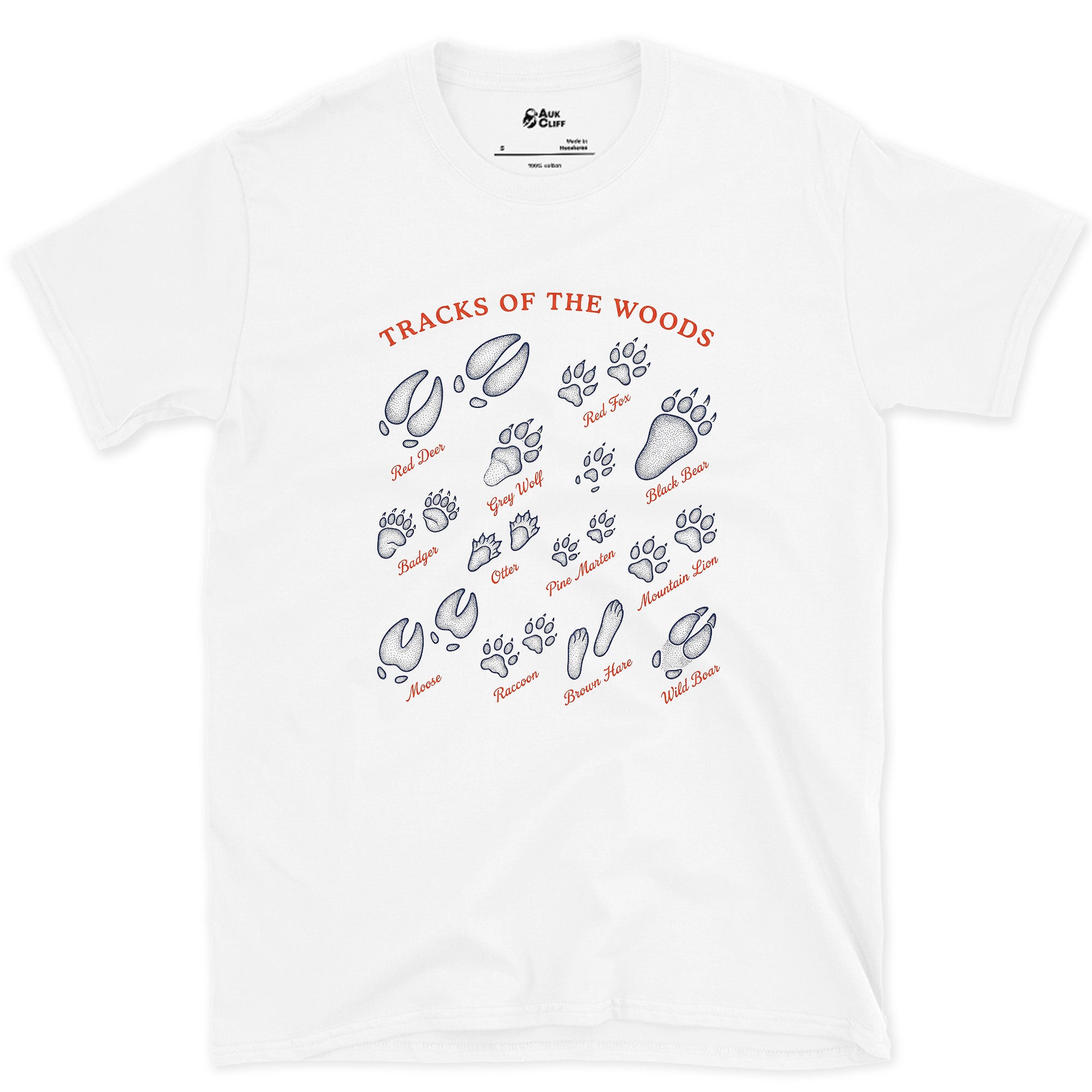 Tracks of the Woods, Wolf to Boar design on a White Gildan Softstyle t-shirt