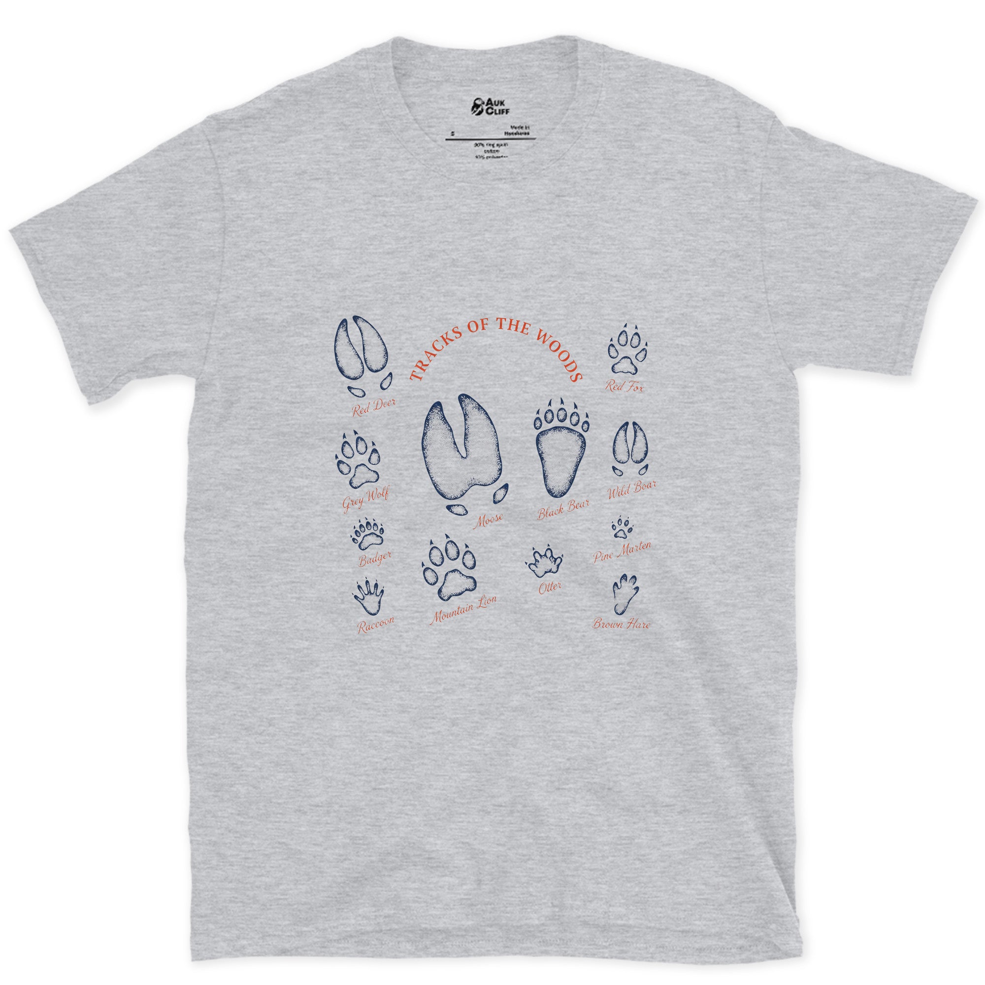 Deer to Bear Tracks of the Woods design on a Sport Grey Gildan Softstyle t-shirt