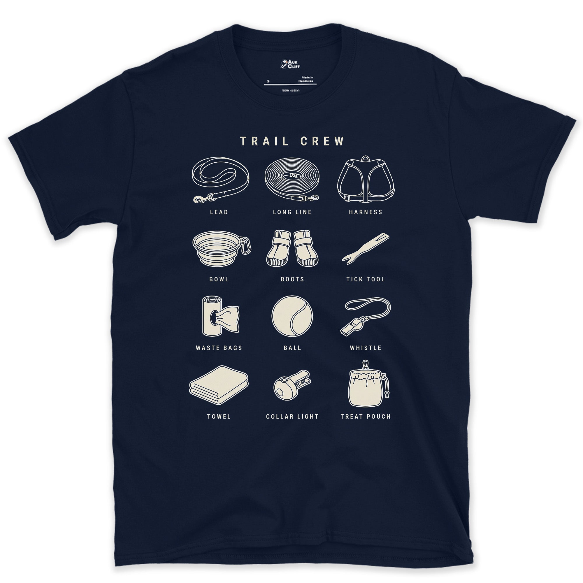 Everything the Trail Dog Needs design on a Navy Gildan Softstyle t-shirt