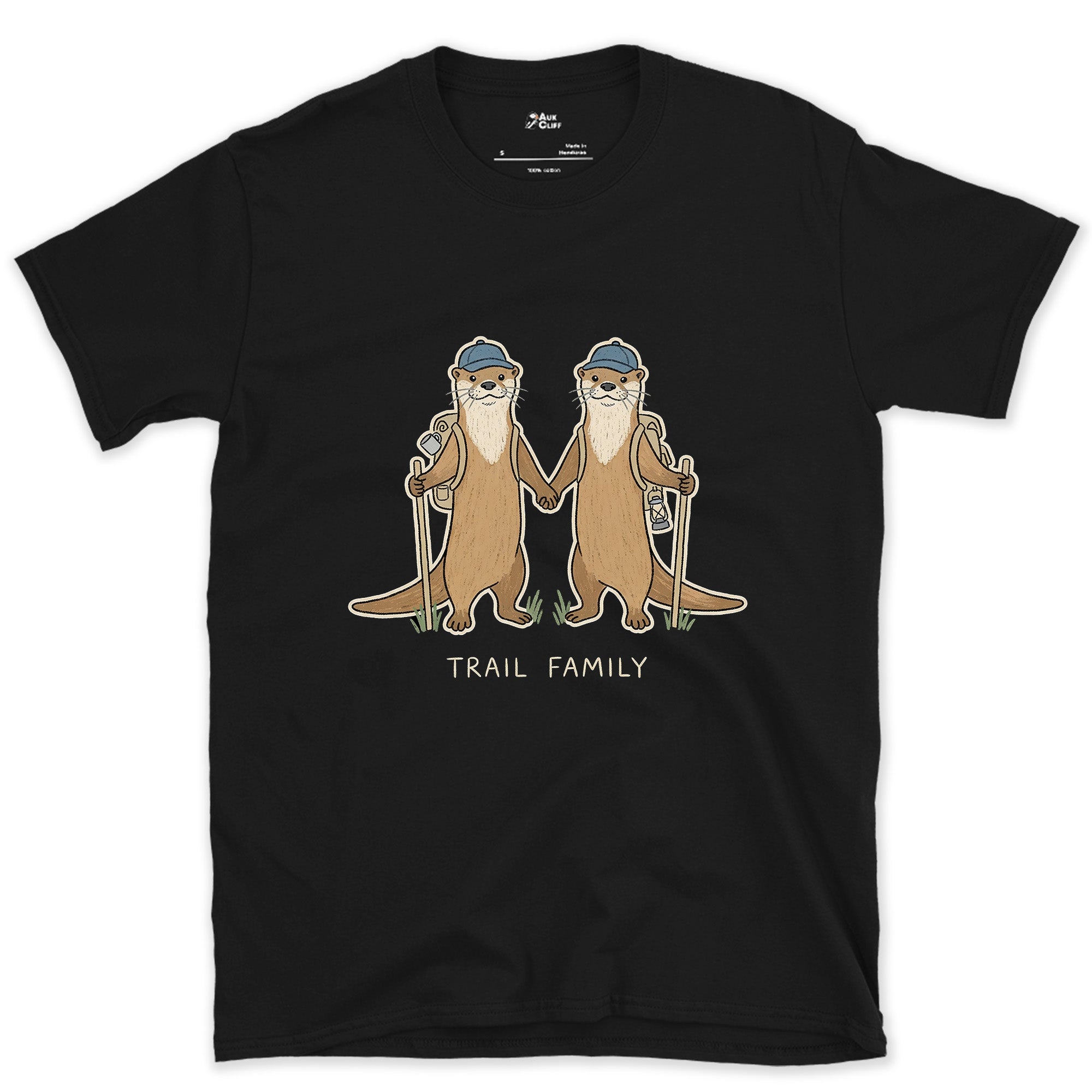 Trail Family, Otters Holding Paws design on a Black Gildan Softstyle t-shirt