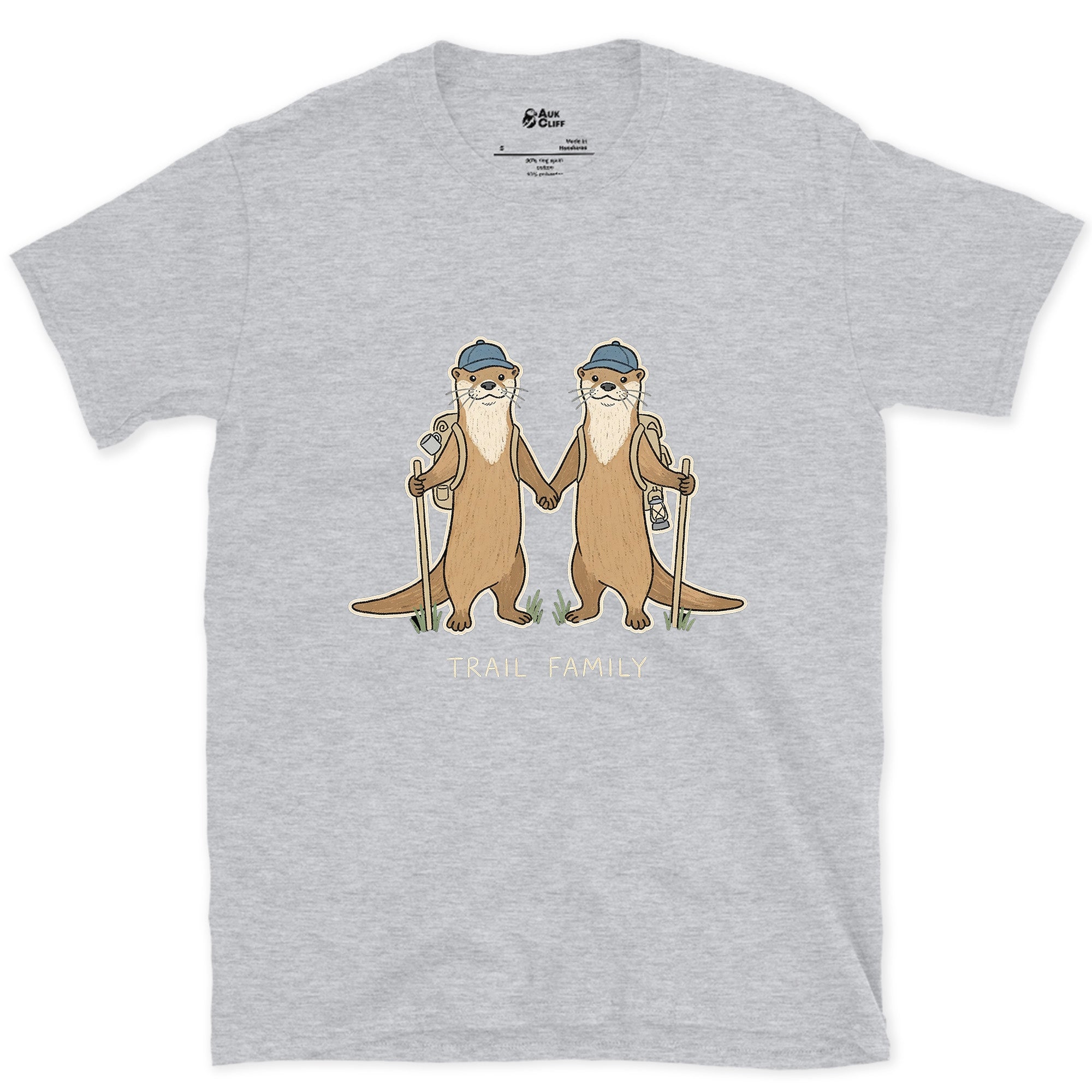 Trail Family, Otters Holding Paws design on a Sport Grey Gildan Softstyle t-shirt