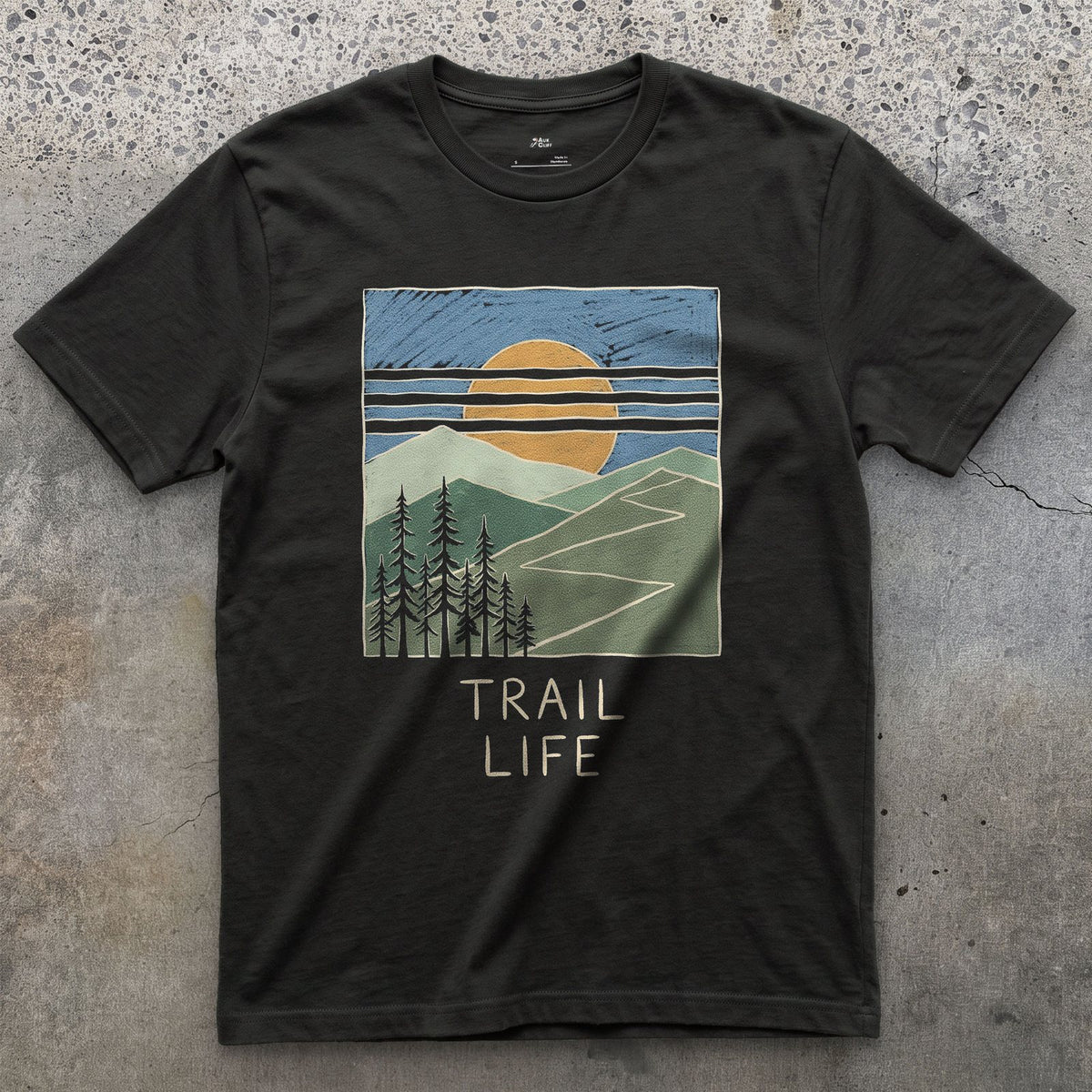 Trail Life on a Sunlit Climb design on a Black Gildan Softstyle t-shirt