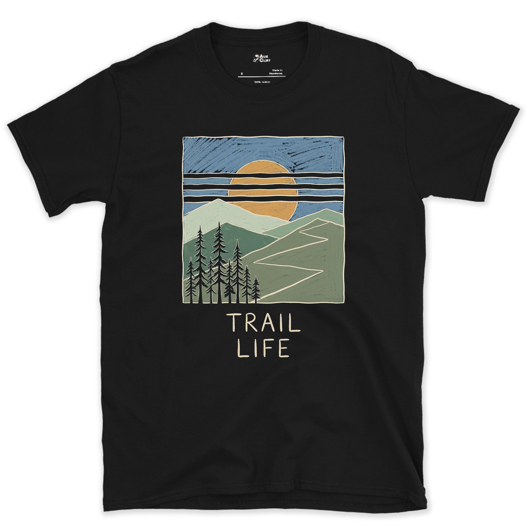 Trail Life on a Sunlit Climb design on a Black Gildan Softstyle t-shirt