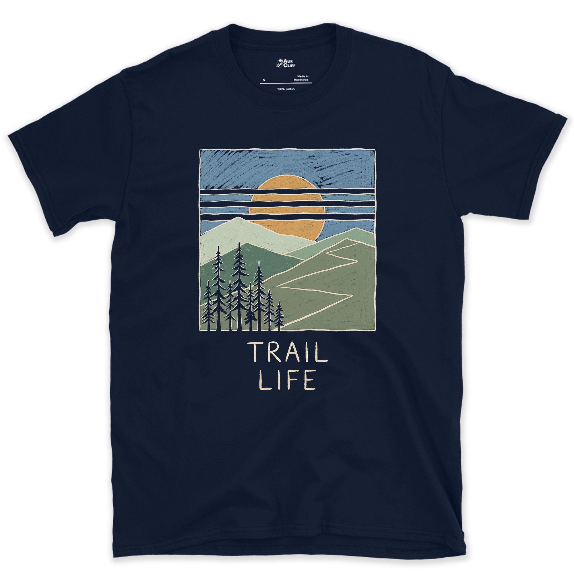 Trail Life on a Sunlit Climb design on a Navy Gildan Softstyle t-shirt