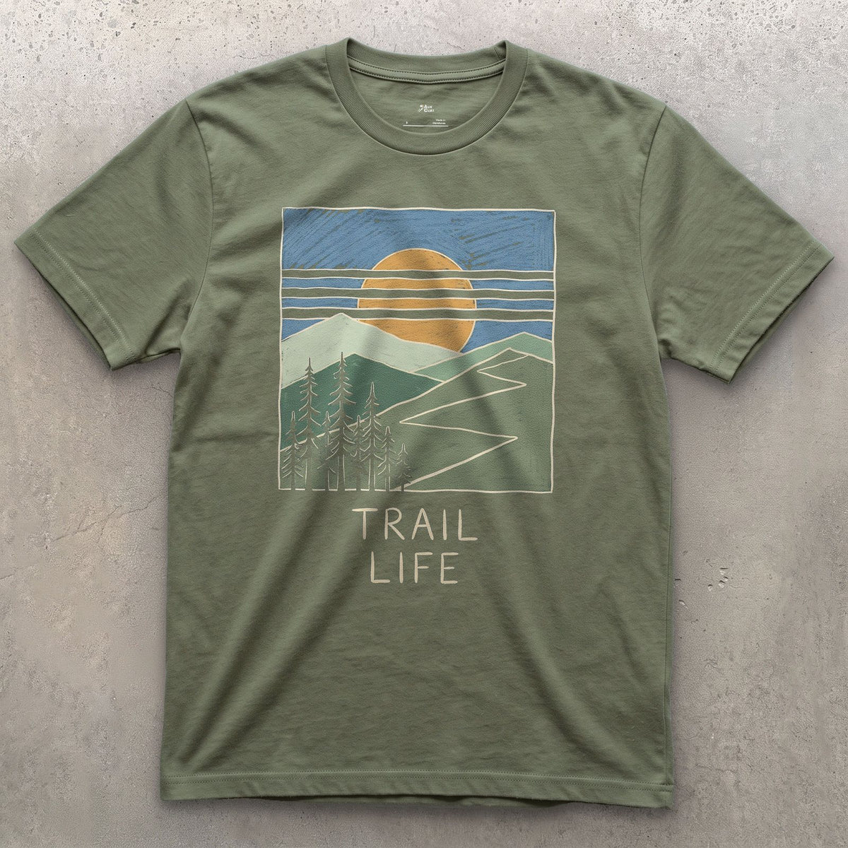 Trail Life on a Sunlit Climb design on a Military Green Gildan Softstyle t-shirt
