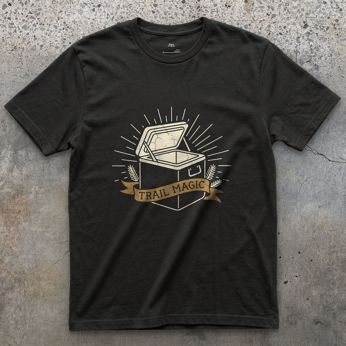 Trail Magic, Left for Hikers Passing Through design on a Black Gildan Softstyle t-shirt
