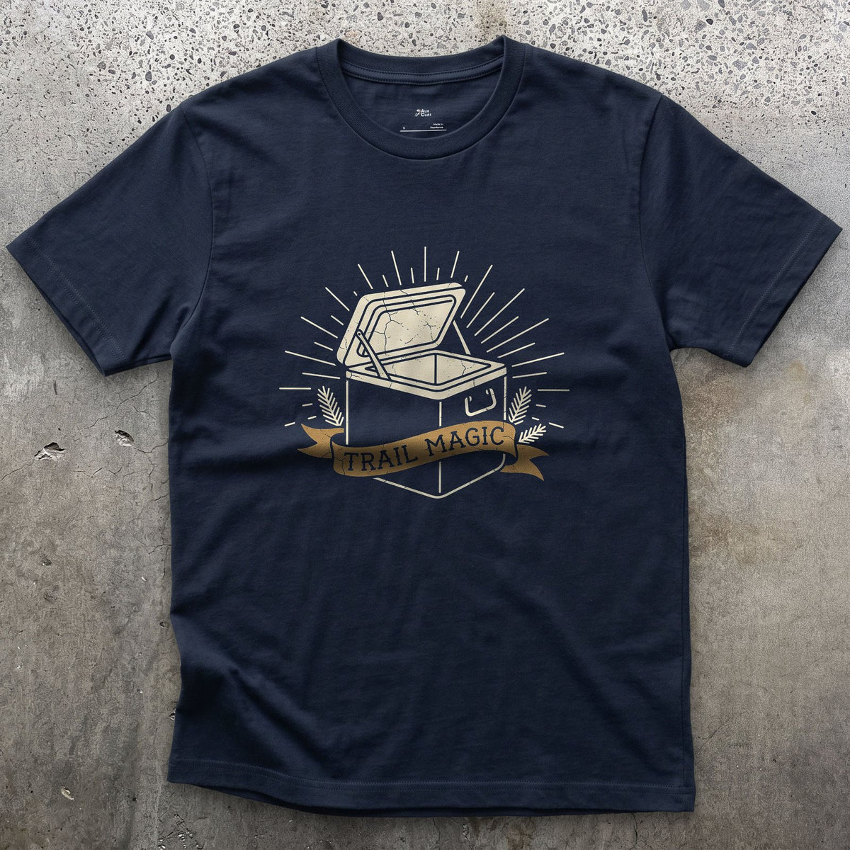 Trail Magic, Left for Hikers Passing Through design on a Navy Gildan Softstyle t-shirt