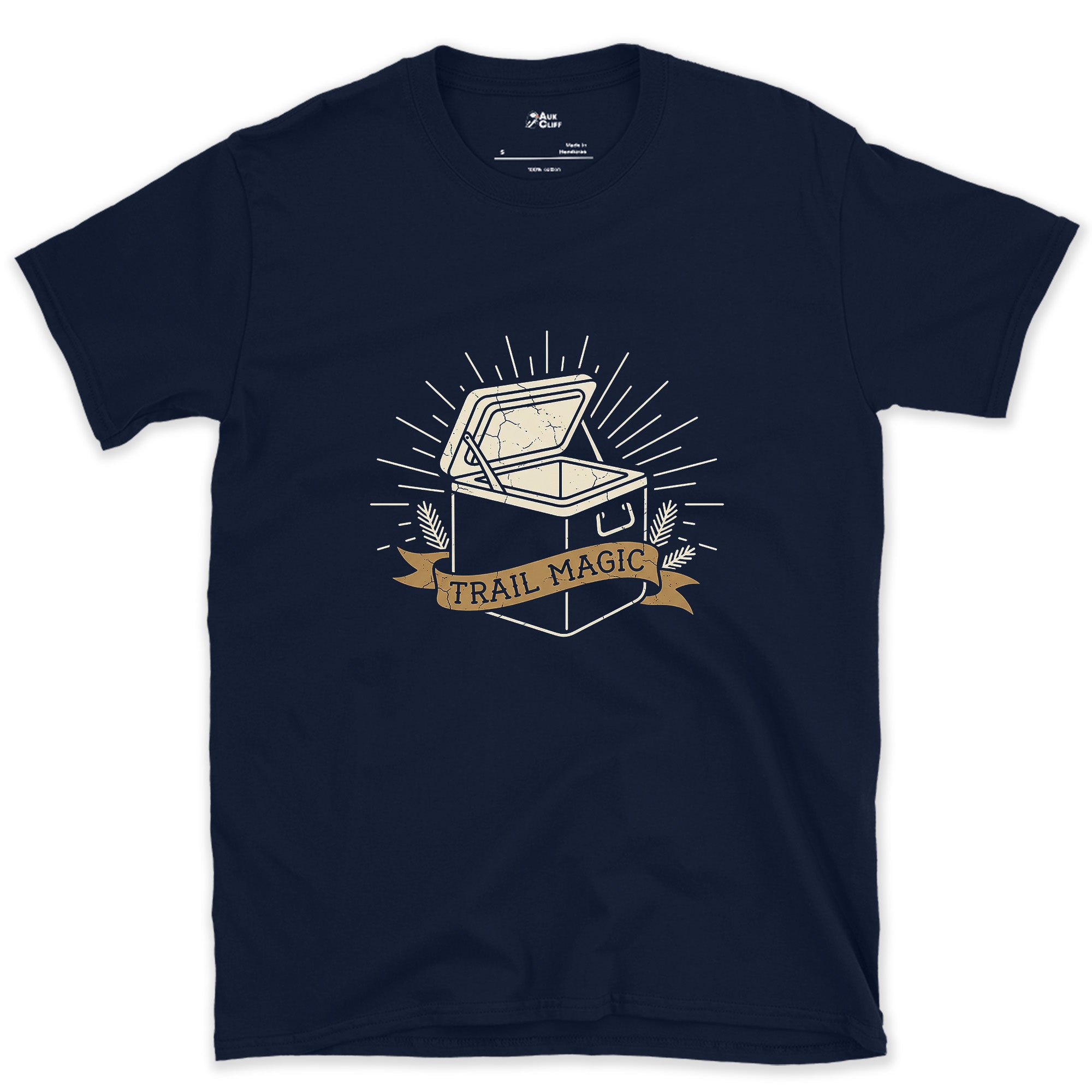Trail Magic, Left for Hikers Passing Through design on a Navy Gildan Softstyle t-shirt