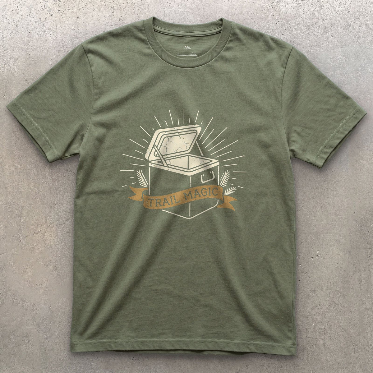 Trail Magic, Left for Hikers Passing Through design on a Military Green Gildan Softstyle t-shirt