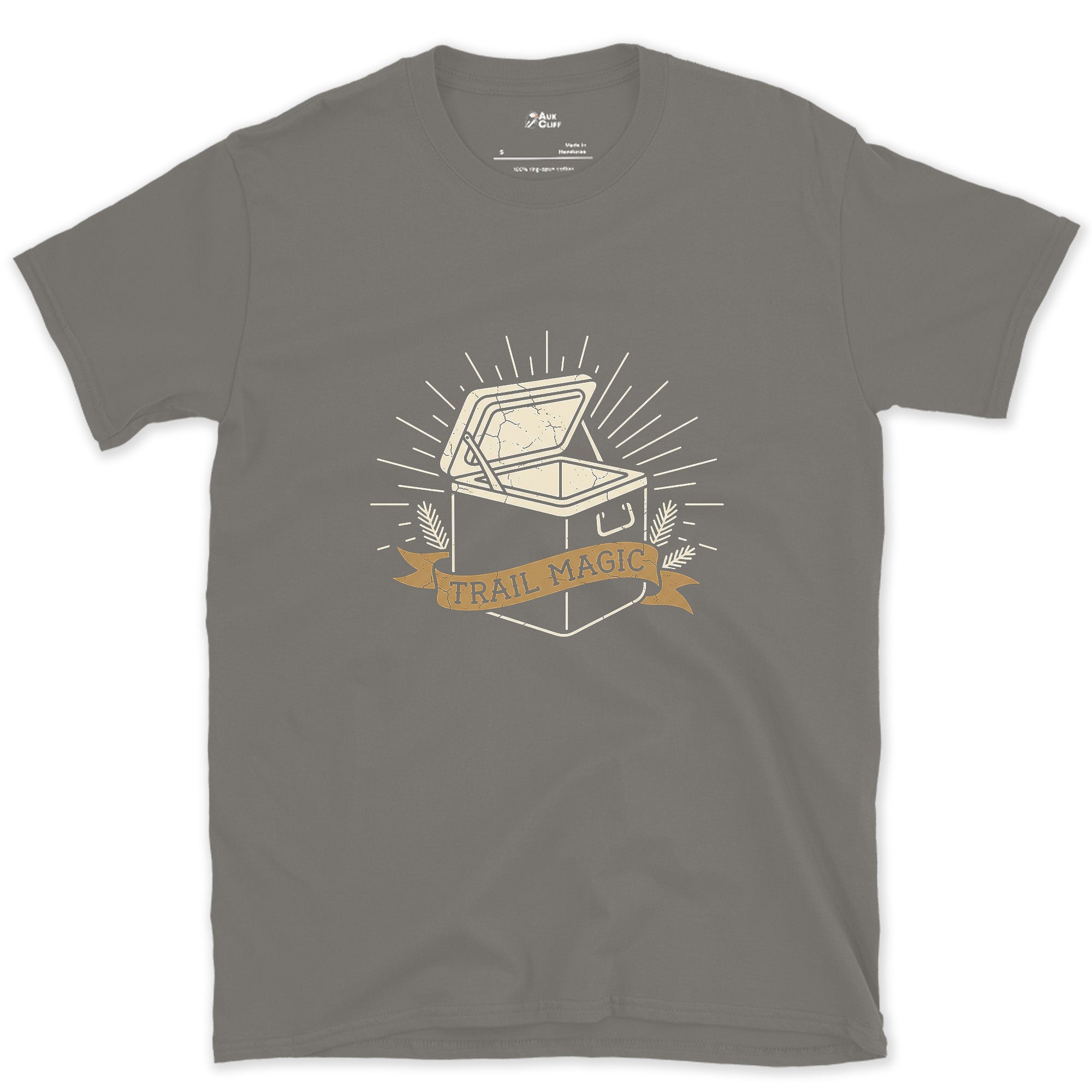 Trail Magic, Left for Hikers Passing Through design on a Charcoal Gildan Softstyle t-shirt
