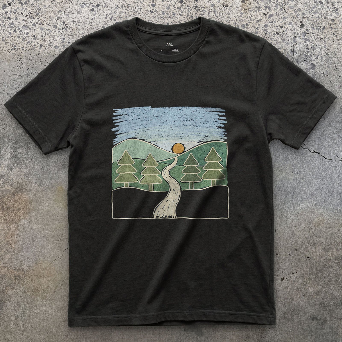 The Trail Before It Disappears Into Pines design on a Black Gildan Softstyle t-shirt