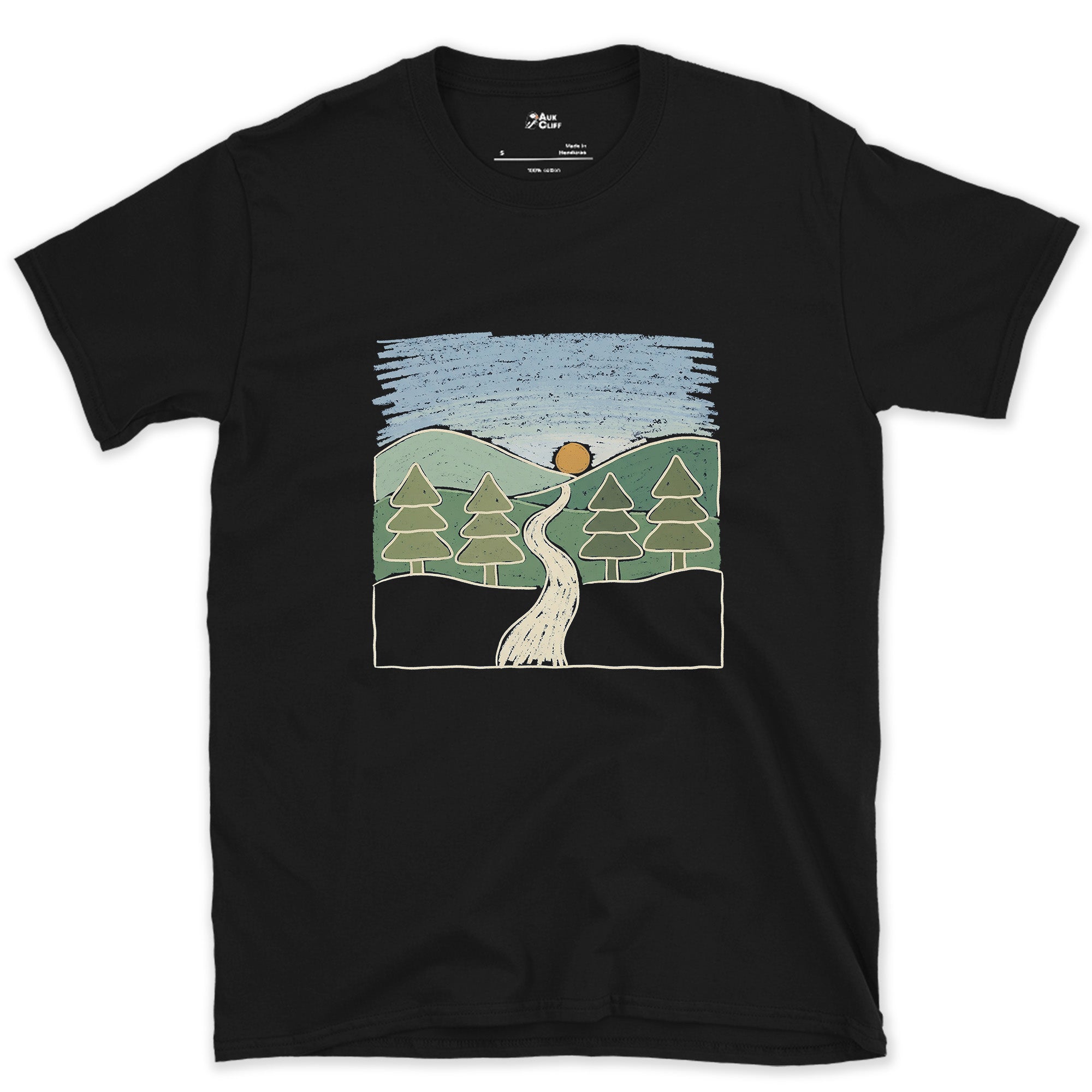 The Trail Before It Disappears Into Pines design on a Black Gildan Softstyle t-shirt