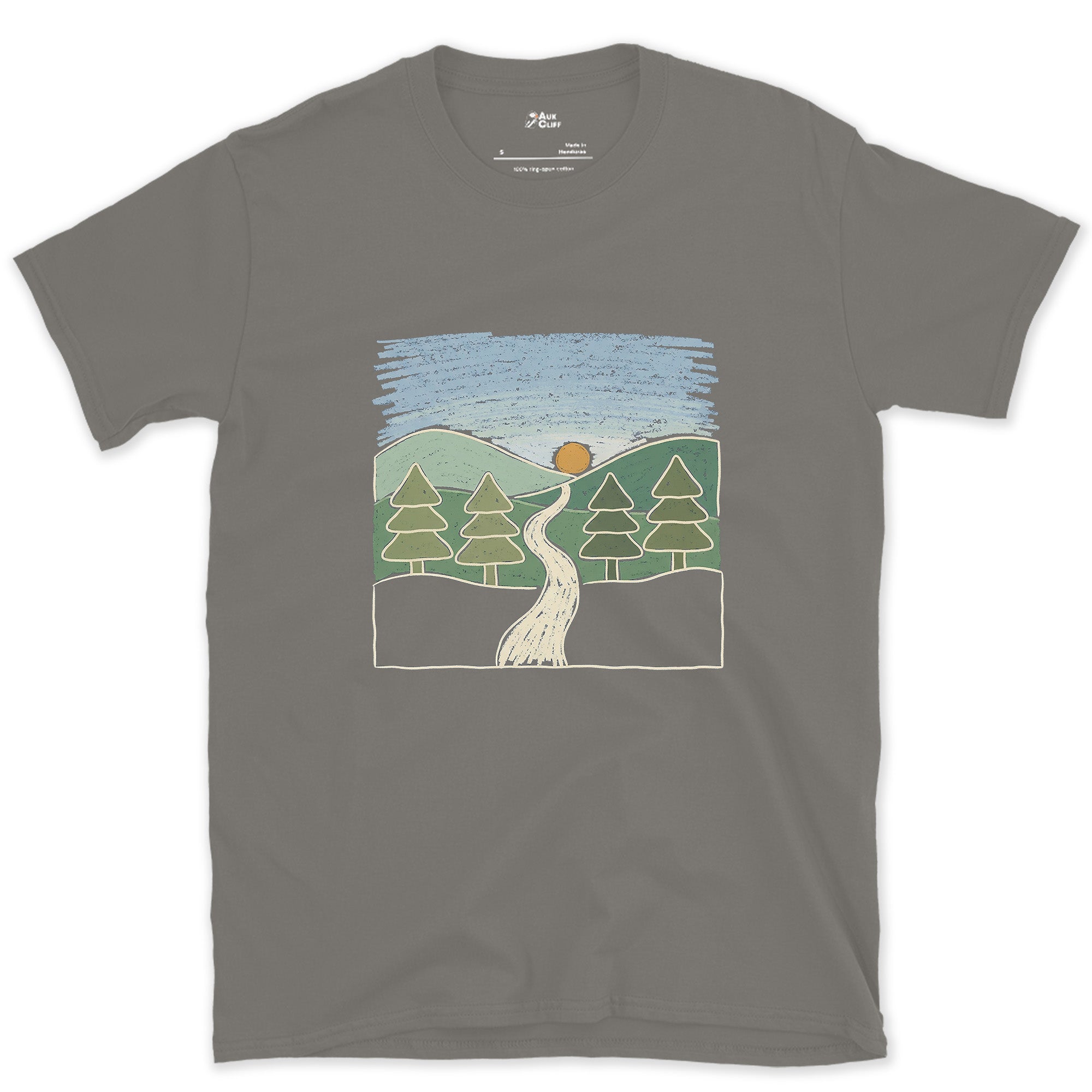 The Trail Before It Disappears Into Pines design on a Charcoal Gildan Softstyle t-shirt