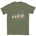 The Trail Train, Goose and Goslings design on a Military Green Gildan Softstyle t-shirt