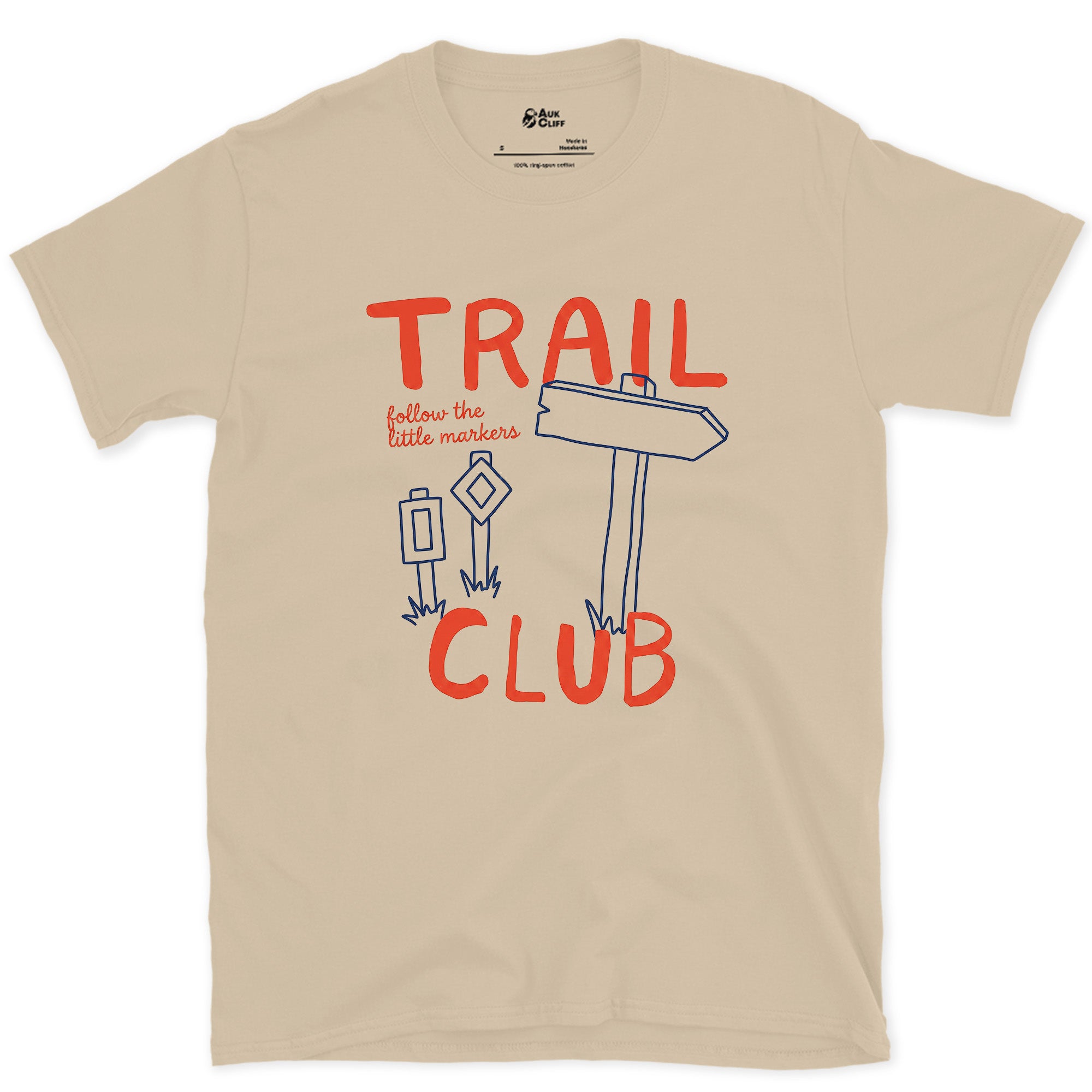 Follow the Little Markers, Trail Club design on a Sand Gildan Softstyle t-shirt