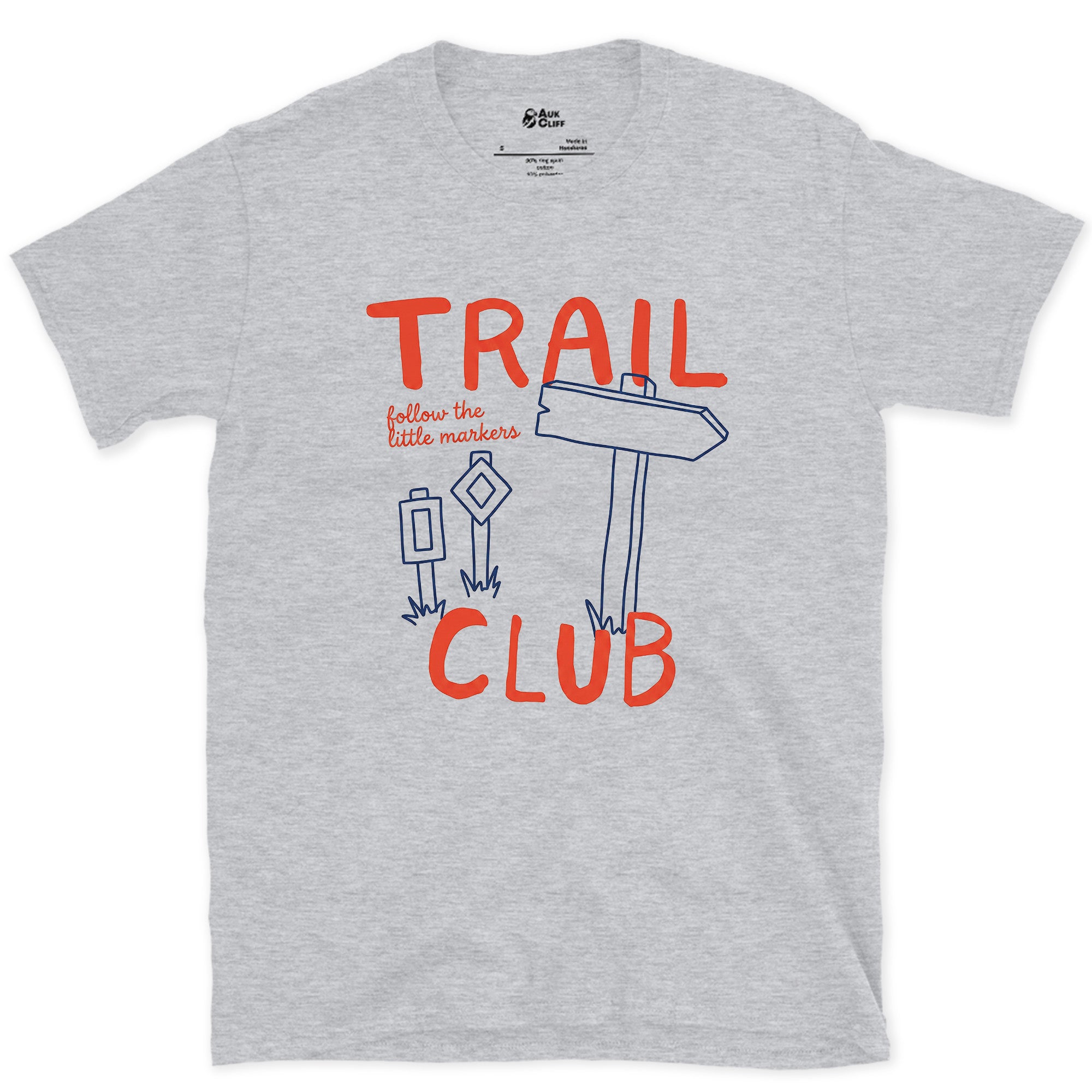 Follow the Little Markers, Trail Club design on a Sport Grey Gildan Softstyle t-shirt