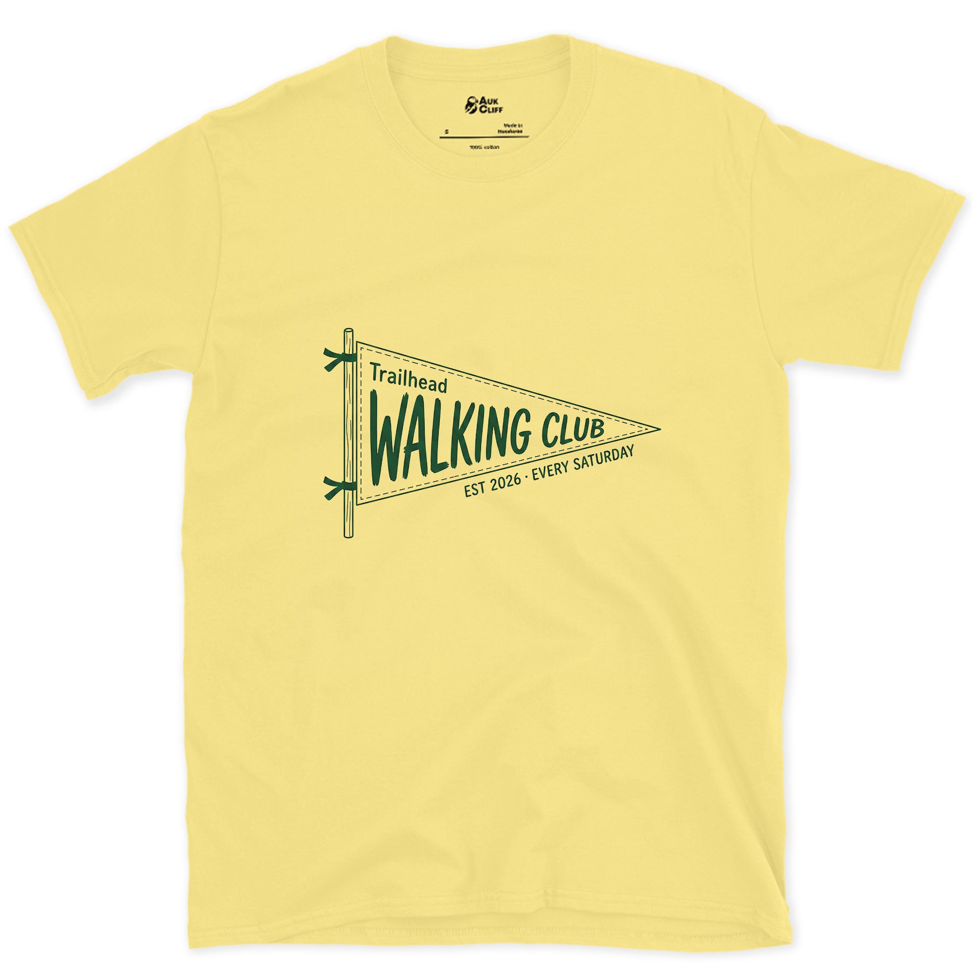 Trailhead Walking Club Meets Every Saturday design on a Cornsilk Gildan Softstyle t-shirt