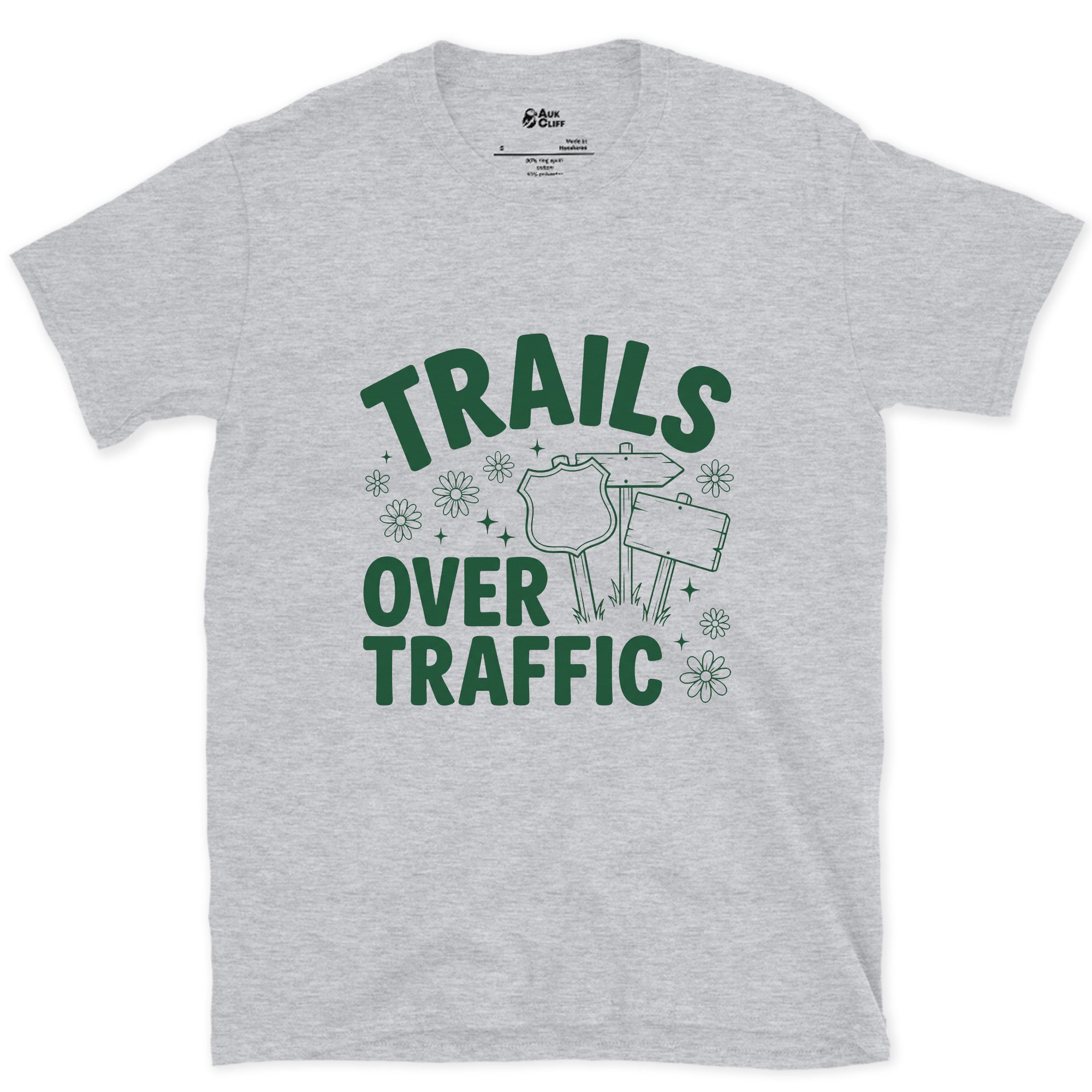 Trails Over Traffic, Trail Sign design on a Sport Grey Gildan Softstyle t-shirt