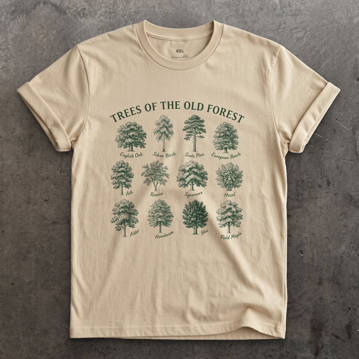 Trees of the Old Forest design on a Sand Gildan Softstyle t-shirt
