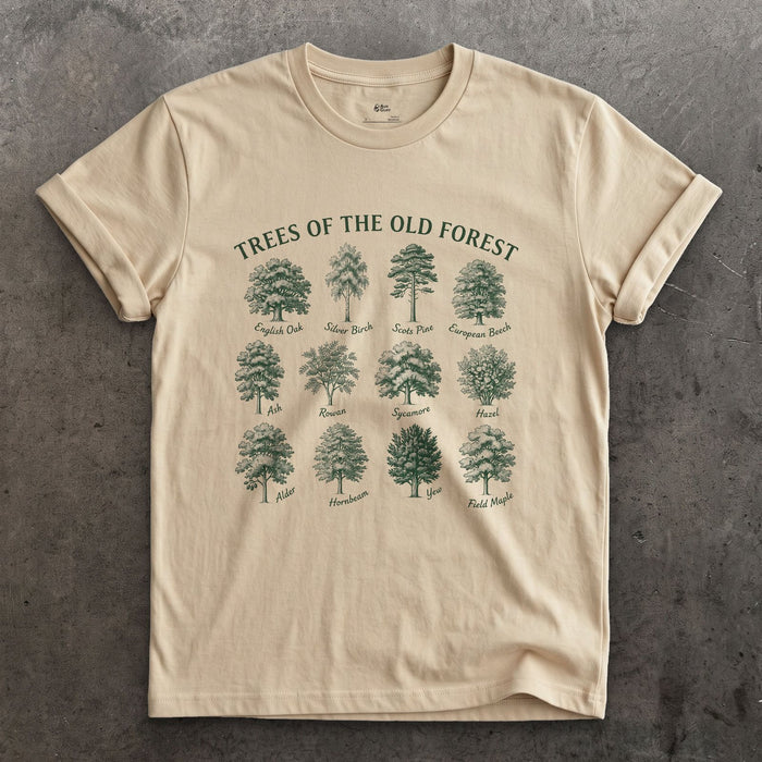 Trees of the Old Forest design on a Sand Gildan Softstyle t-shirt