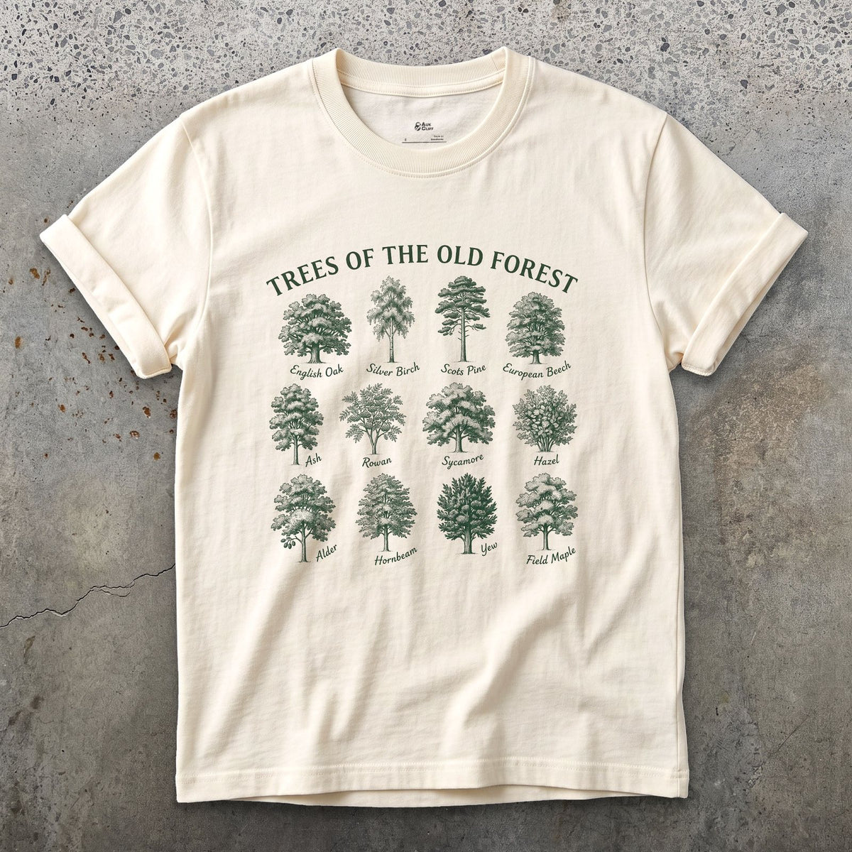 Trees of the Old Forest design on a Natural Gildan Softstyle t-shirt
