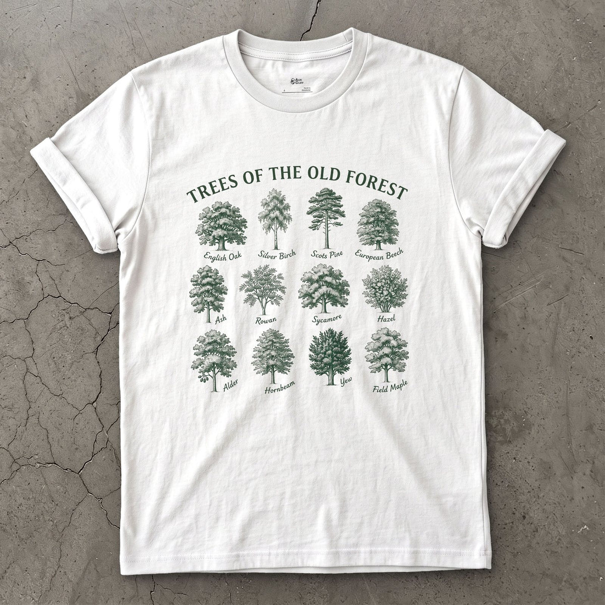 Trees of the Old Forest design on a White Gildan Softstyle t-shirt