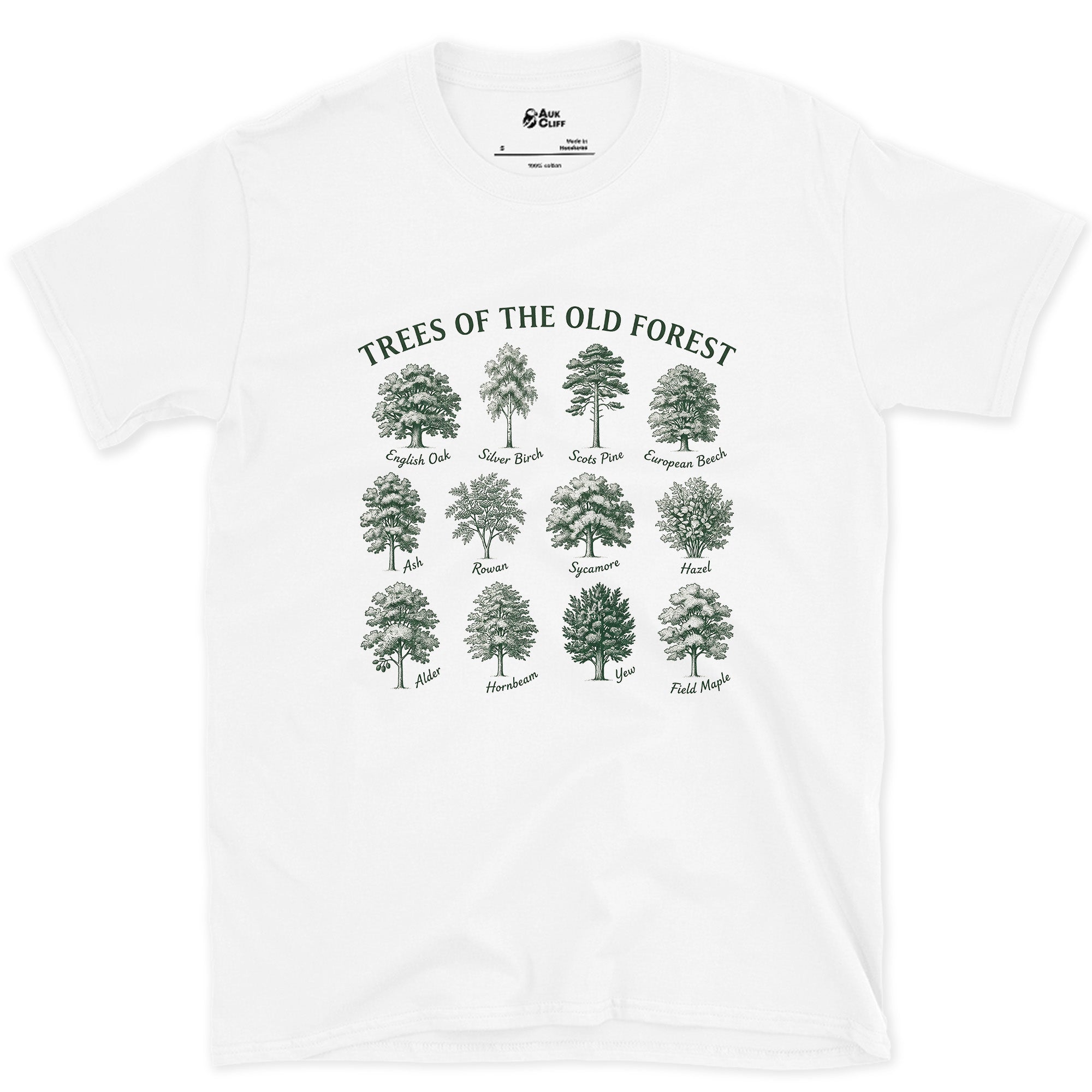 Trees of the Old Forest design on a White Gildan Softstyle t-shirt