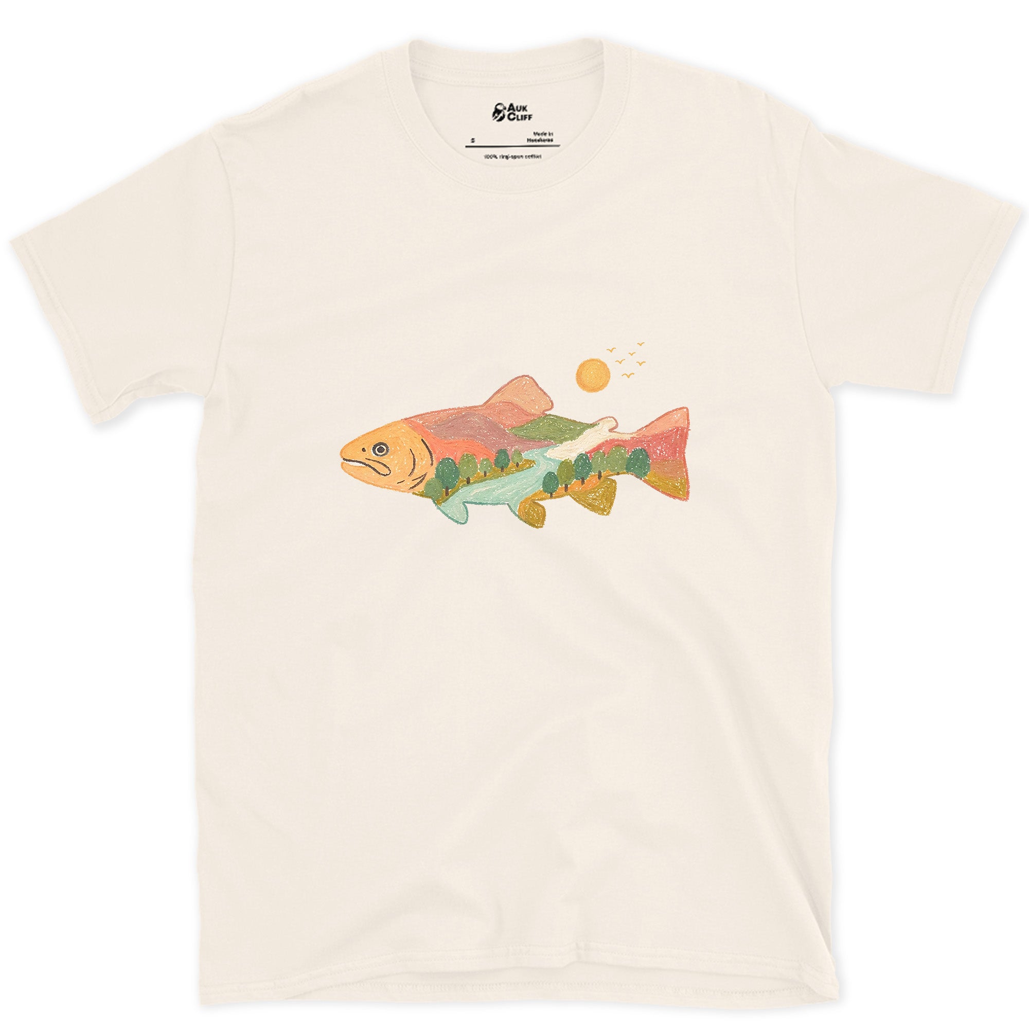 A Whole Country Inside a Trout design on a Natural Gildan Softstyle t-shirt